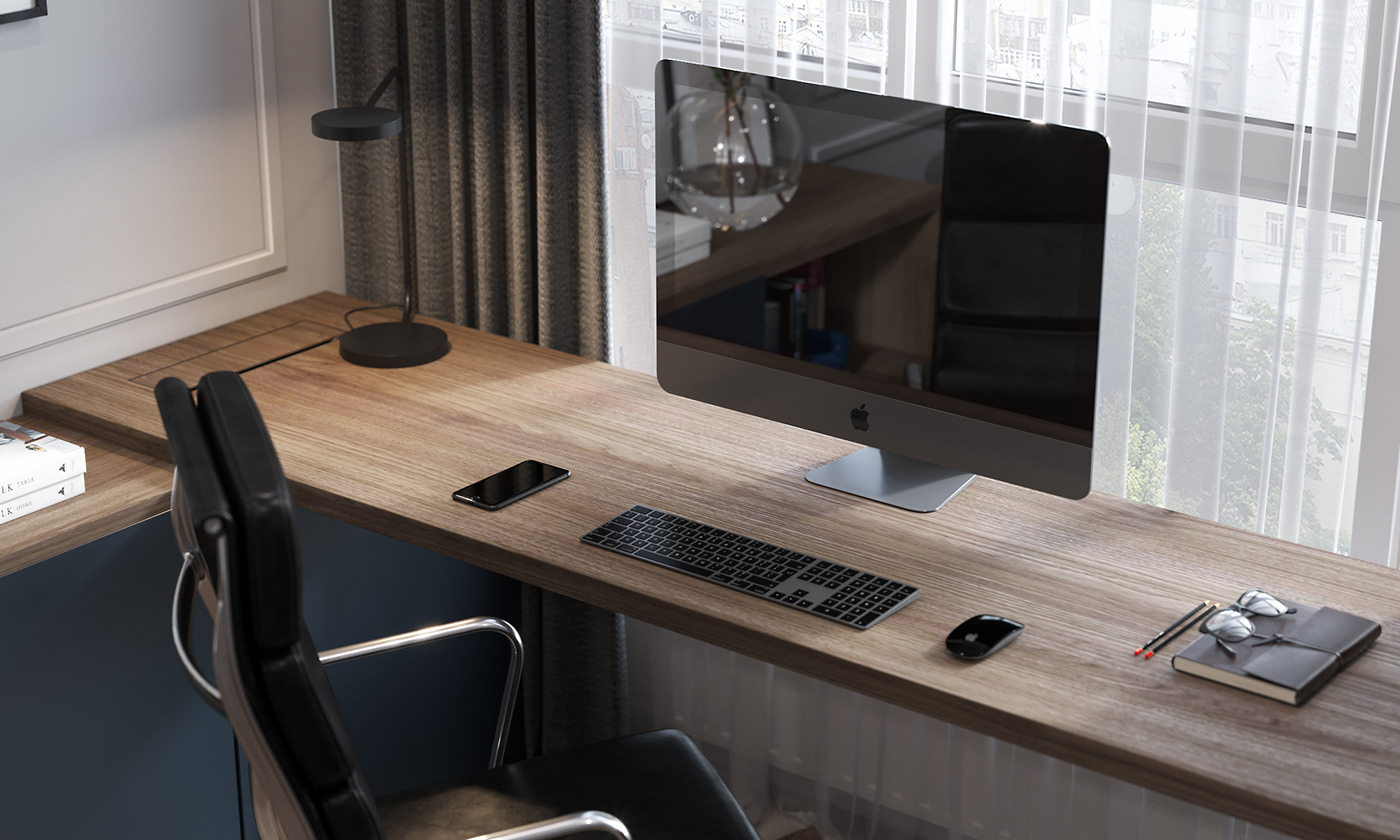home Office apartment Interior design visualization Дизайн квартиры интерьер gray