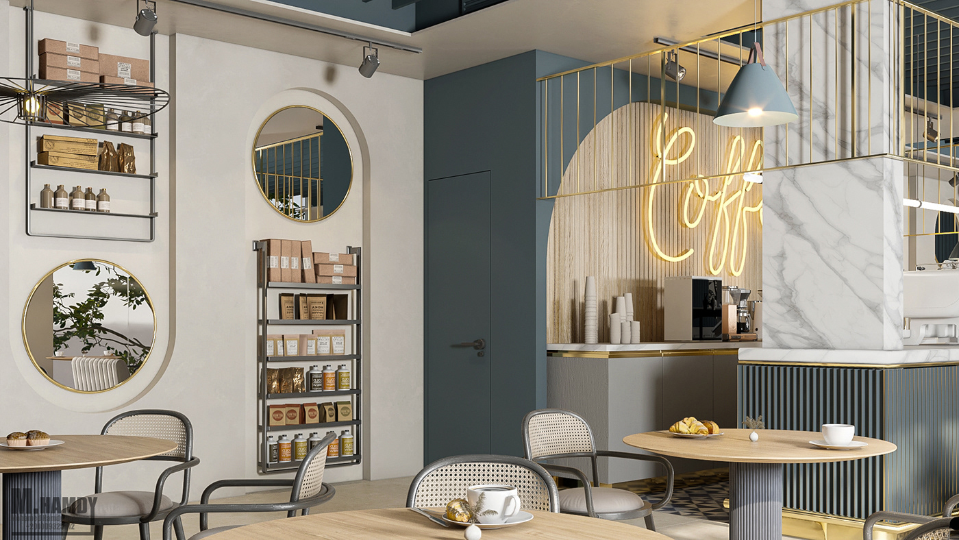 3ds max architecture cafe interior design  Render vray coffee shop restaurant visualization