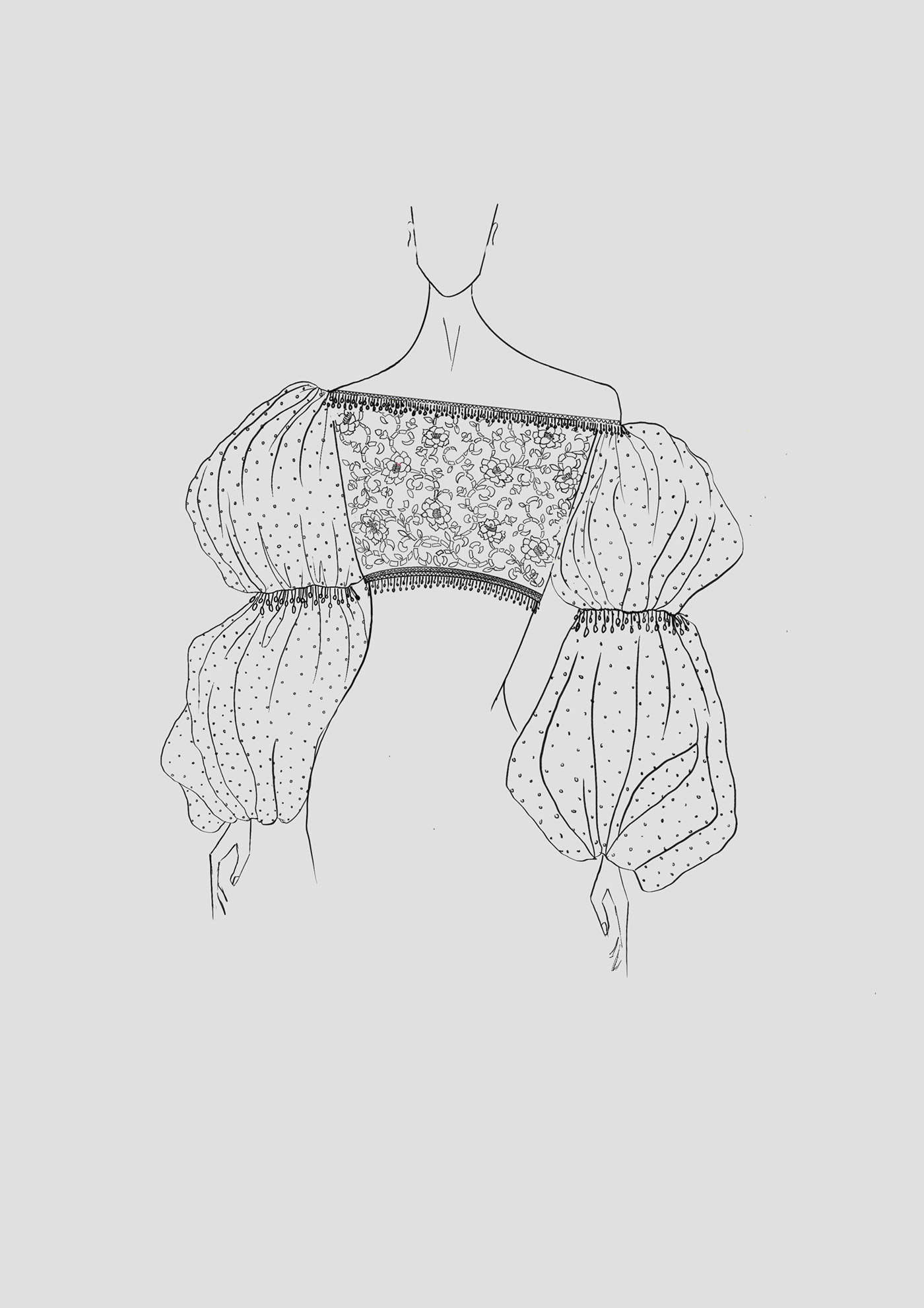 blouse design art Lotus surface design tassel ILLUSTRATION  digital stylised Fashion 