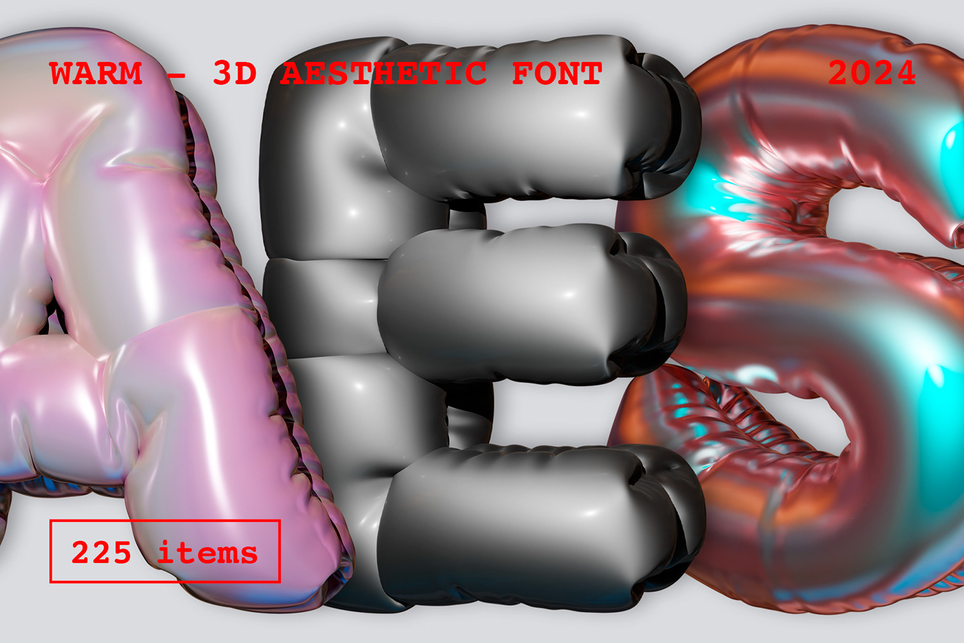 3D Font 3d letters blender3d bubble font 90s Y2K font design pink holographic neon