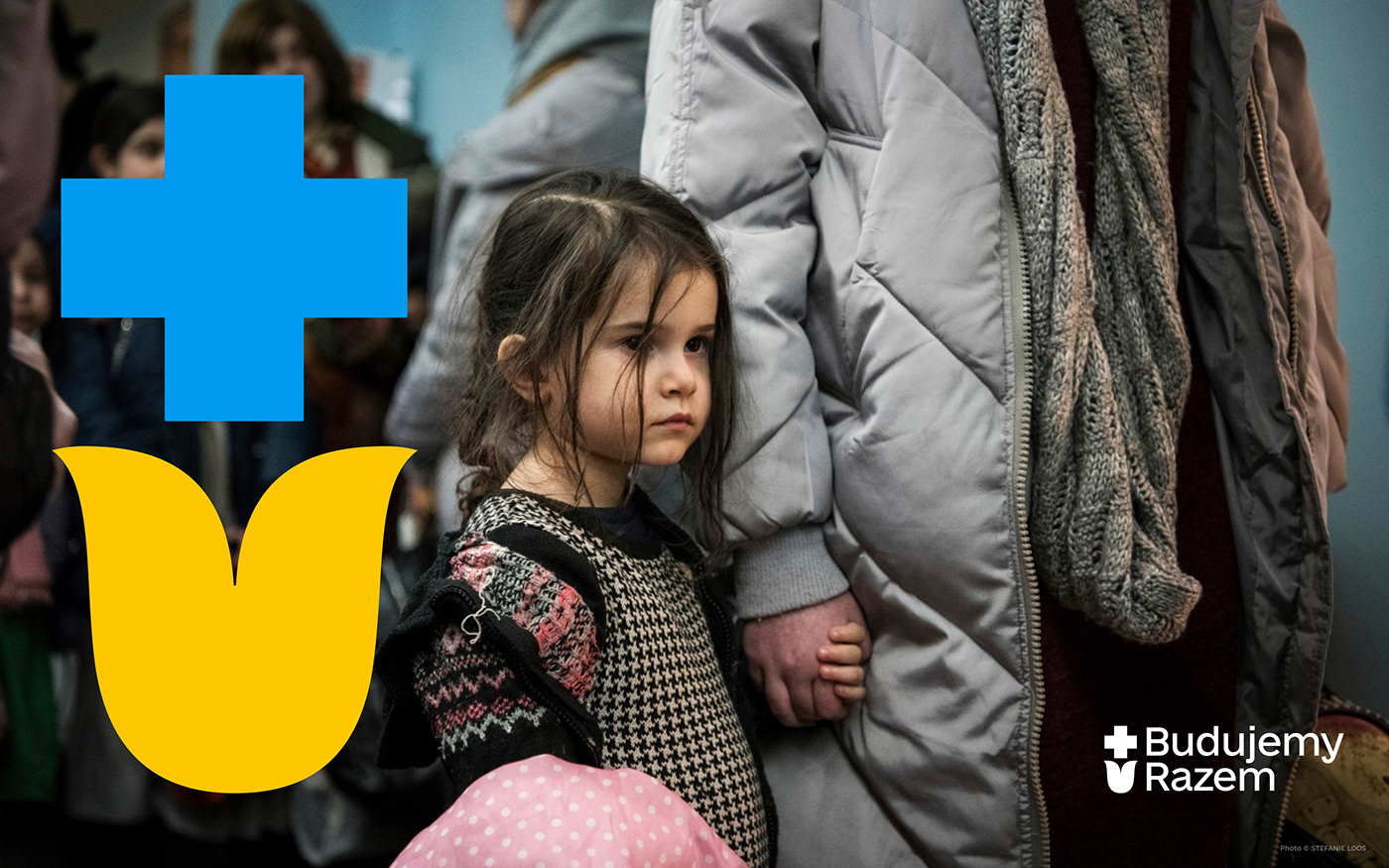 Budujemy razem cross flower ngo logo poland Refugees sign Spizh ukraine War