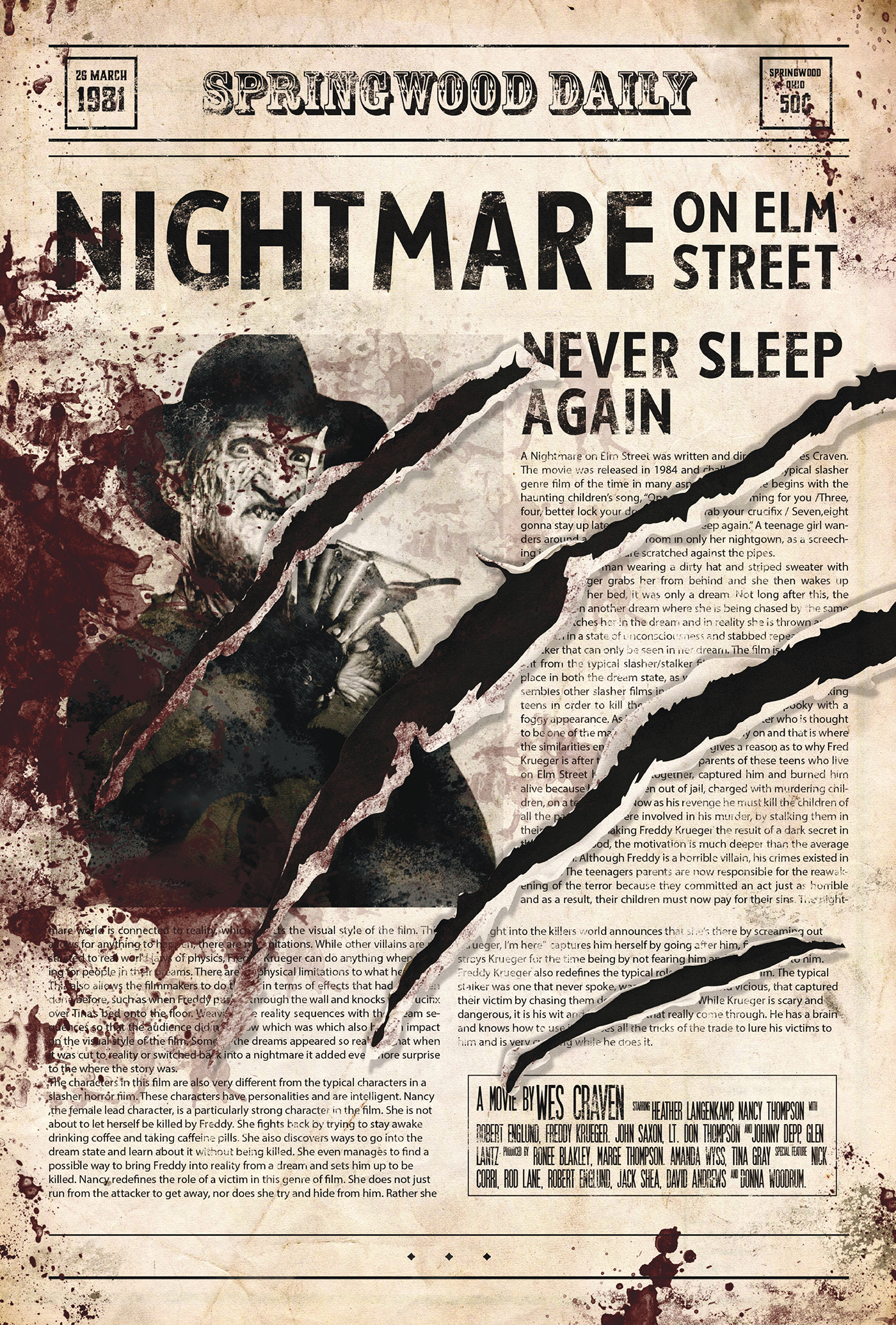freddy krueger hora do pesadelo elm street Terror horror poster nightmare newspaper movie Filme