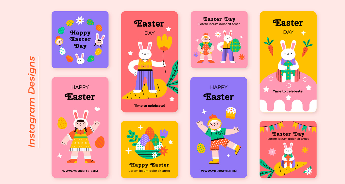 Easter instagram design. Flat vector children's illustration
