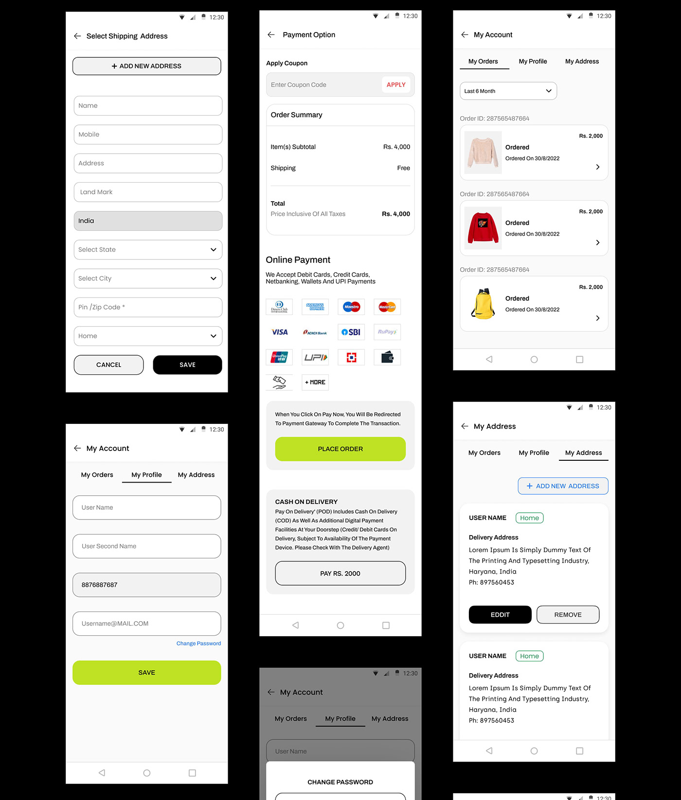 shopping site e-commerce cloathing marchendise UX design ui design Figma Mobile app