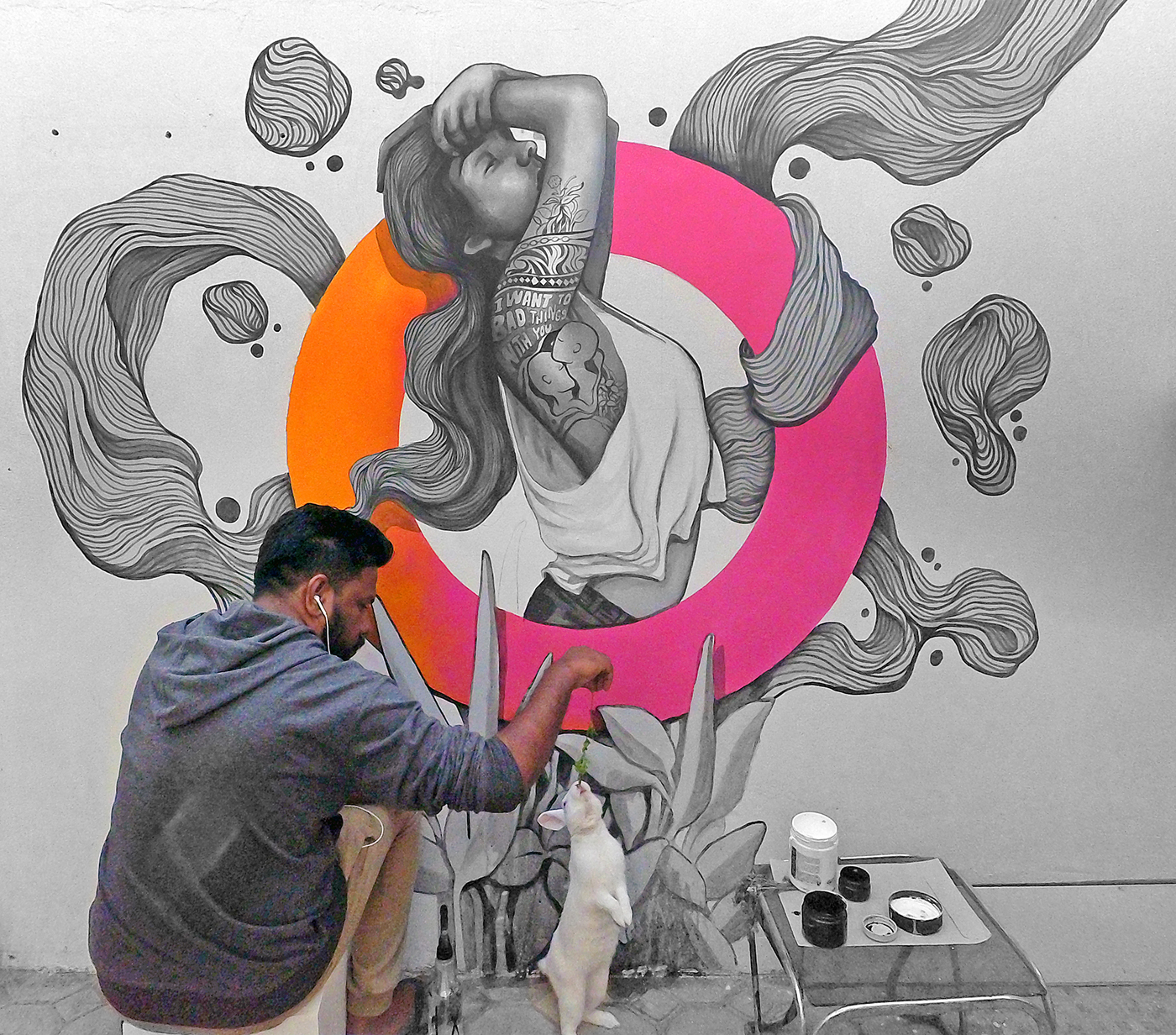 Graffiti Mural painting   art shahul art modern fine art doodle branding  Interior