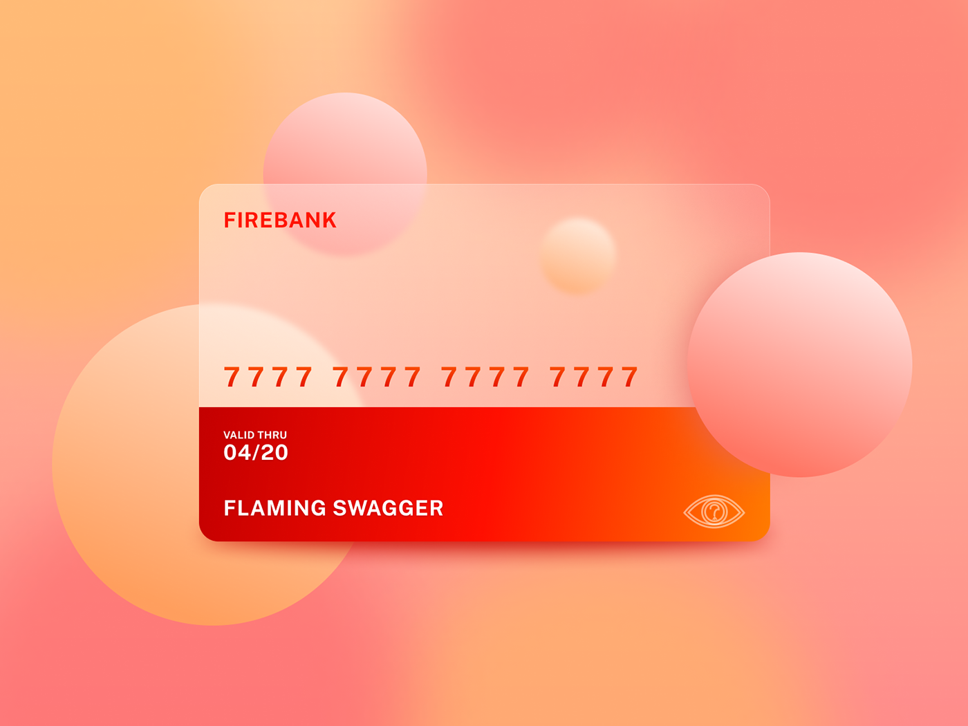 A flaming red frosted glass credit card with light pastel bubbles surrounding it!