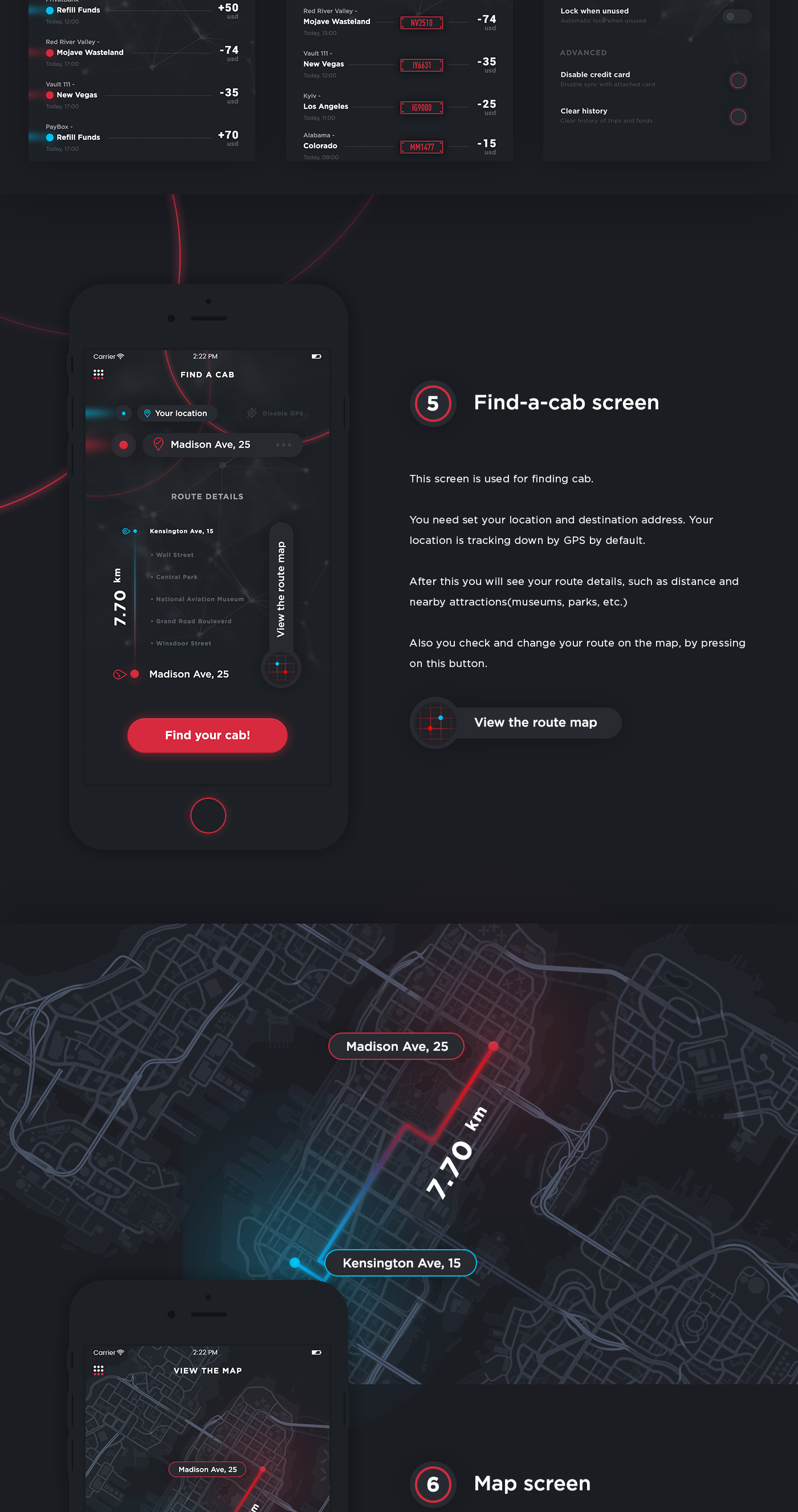 mobile iphone taxi application interaction design ui ux neon bright red