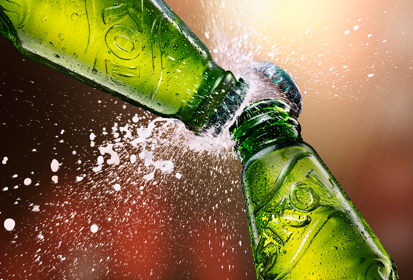 splash explosion explosive retouch digital bottles advertise green beer reflection Post Production Label studio drink