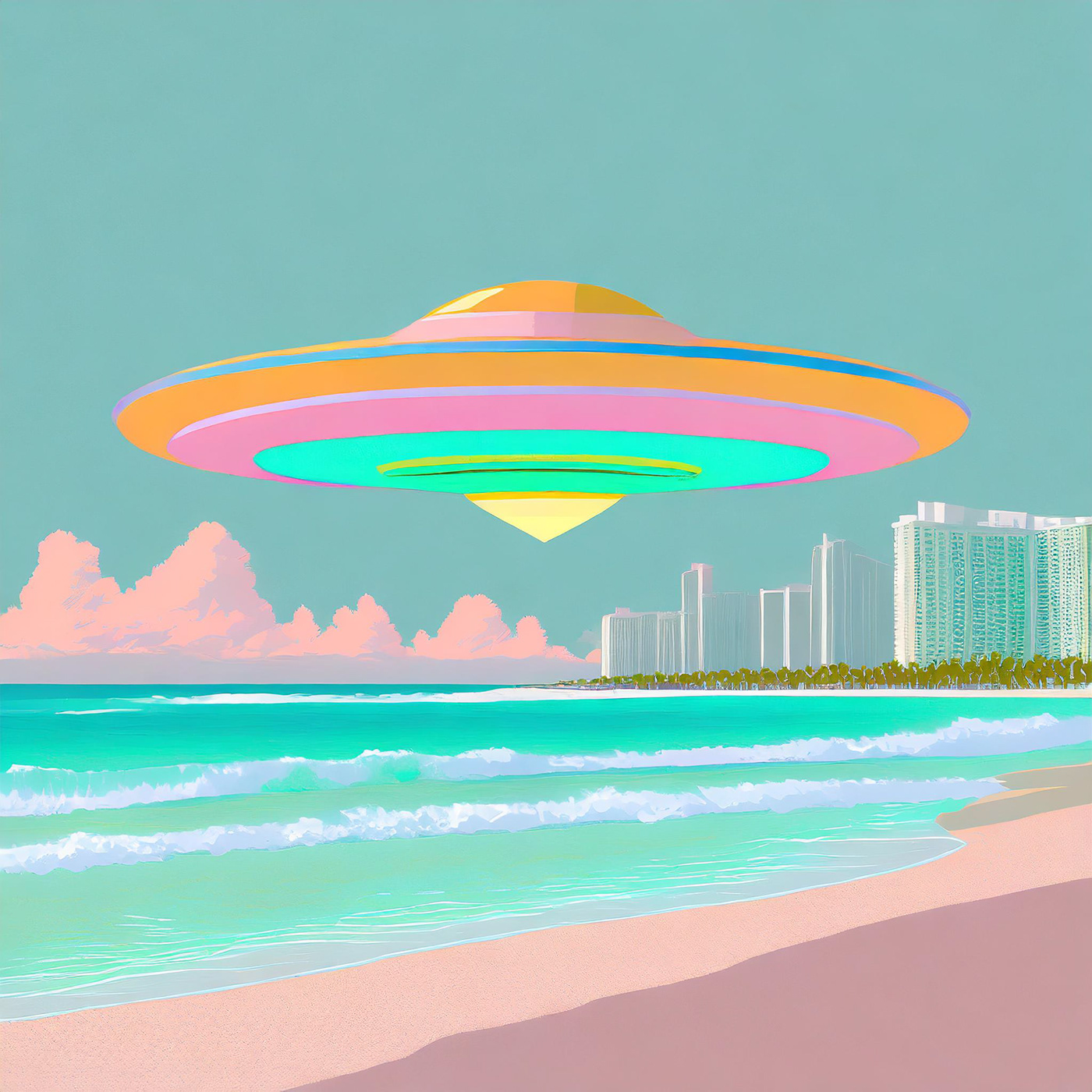 miami UFO Digital Art  colorful art psychedelic far out