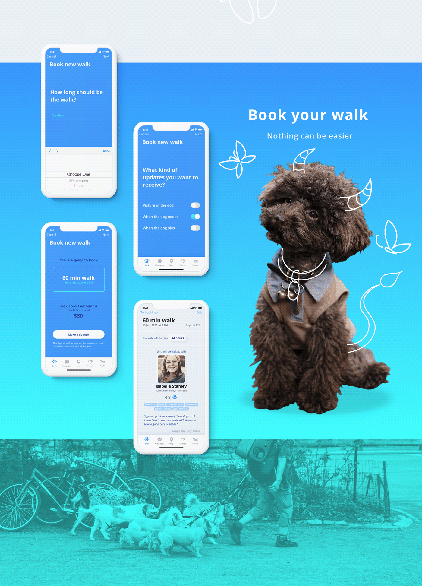 iOS App app Mobile app dogs pets scheduling map wireframes UX design Mobile desing