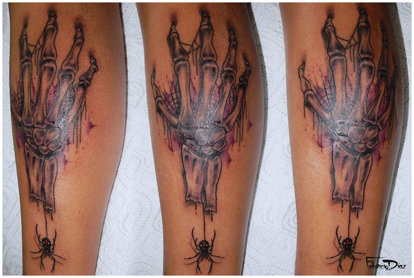 tattoo hand bones spiders skeleton hand gray watercolor