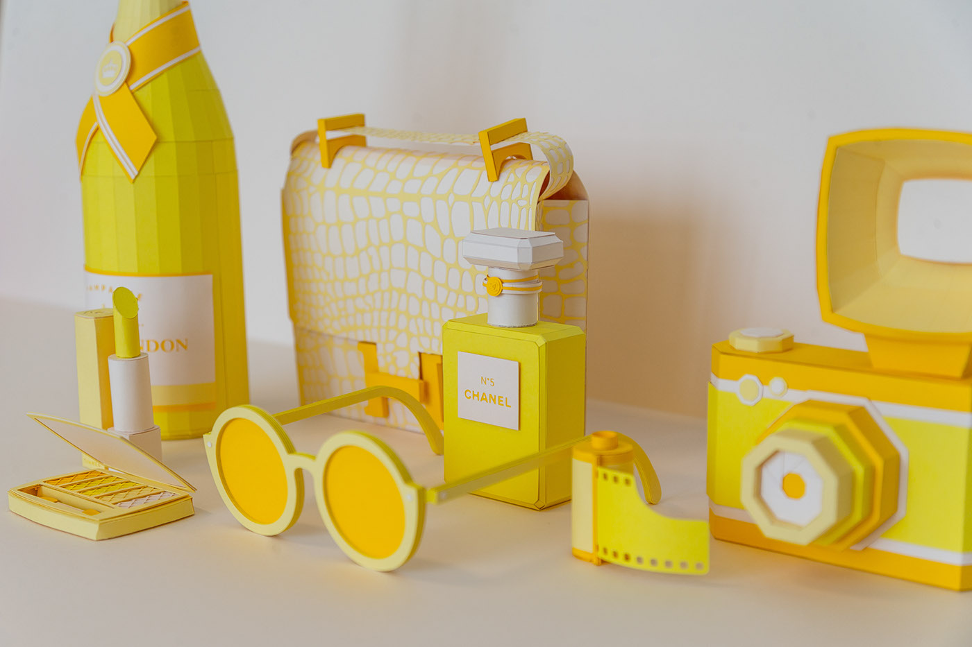 paper fashion week survivor kit yellow luxe Paris paper design chanel hermes moet et chandon