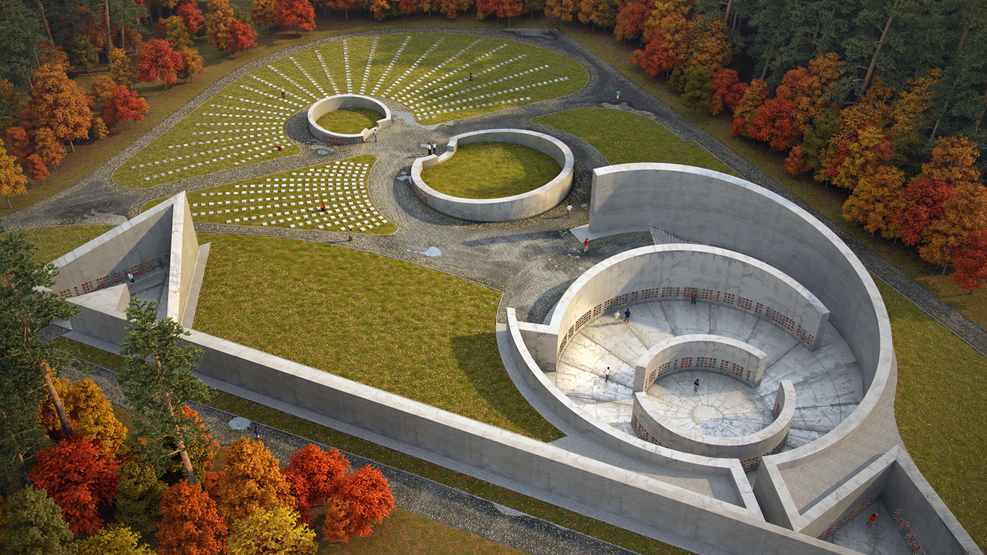 cemetery columbaria archvis Moody autumn concrete leaves