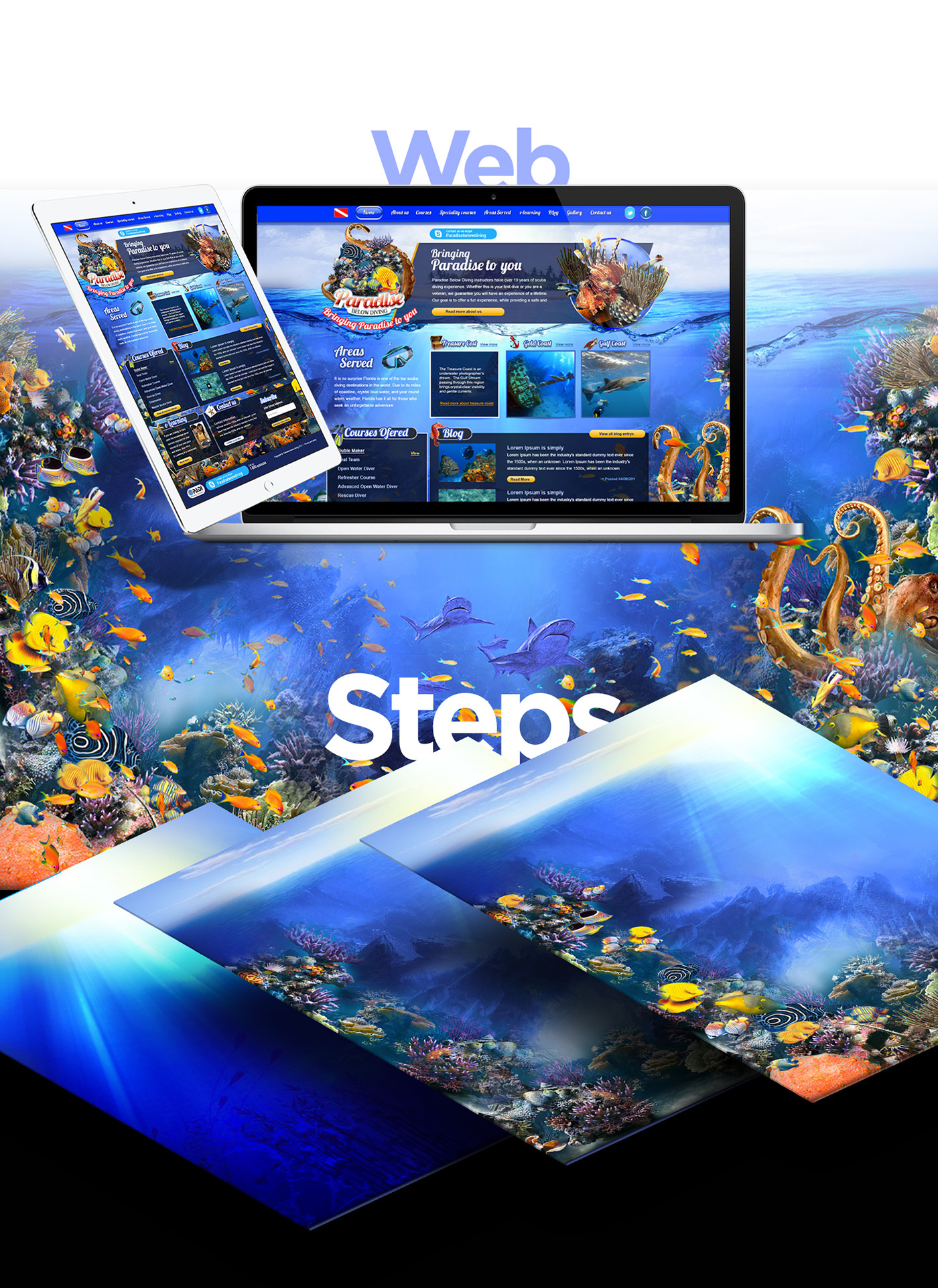 below  diving scuba Web digital sea undersea fish logo brand eco