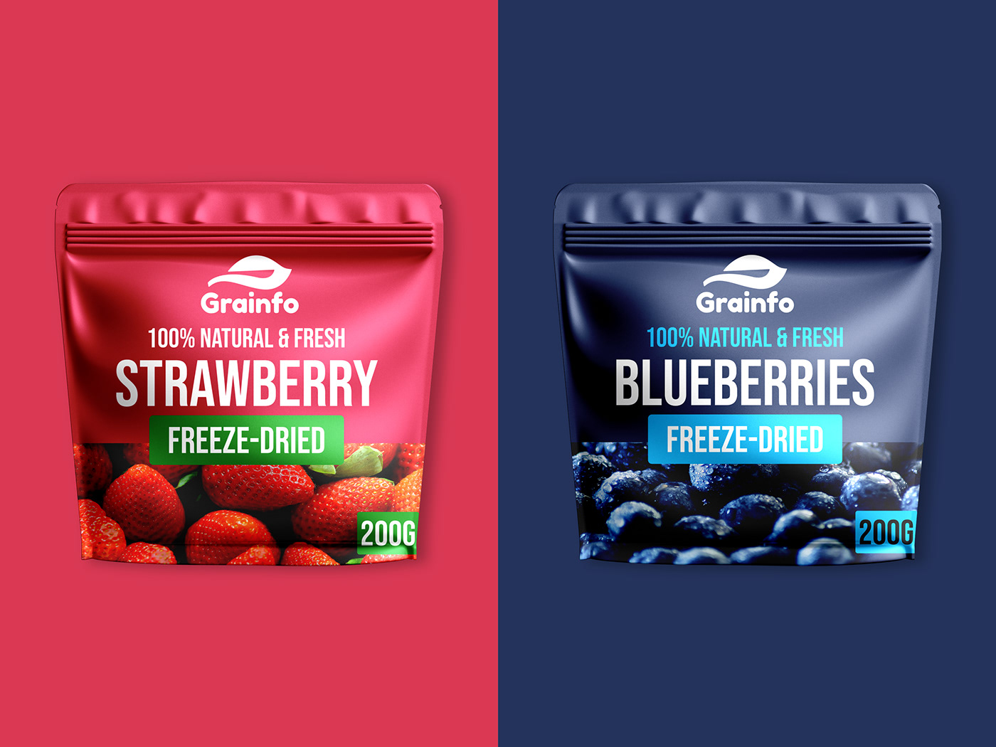 packaging design pouch label design blueberry strawberry FREEZE dried fruit Packaging product design  foodpackaging  
