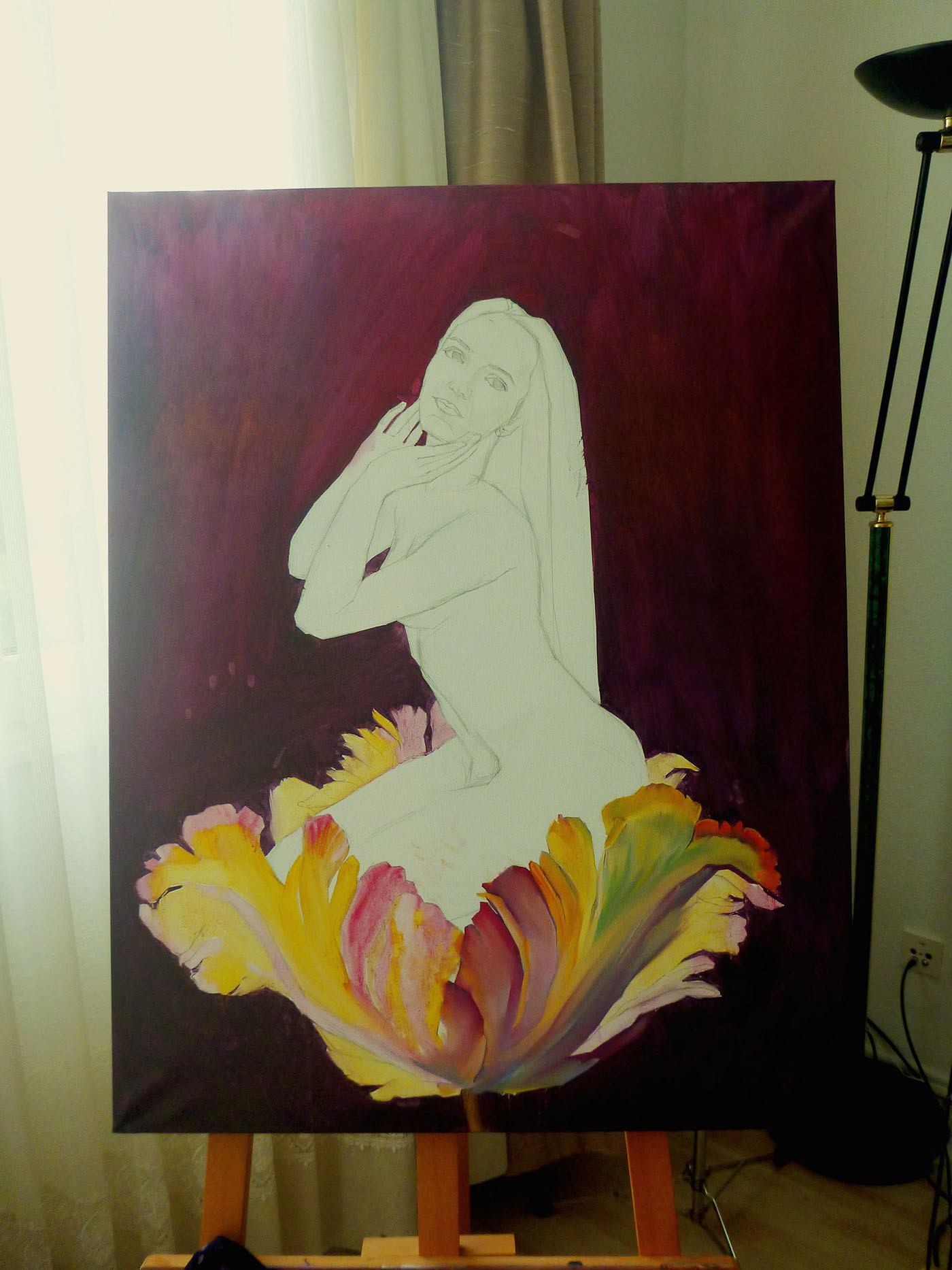 body Woman's body flower tulip painting  