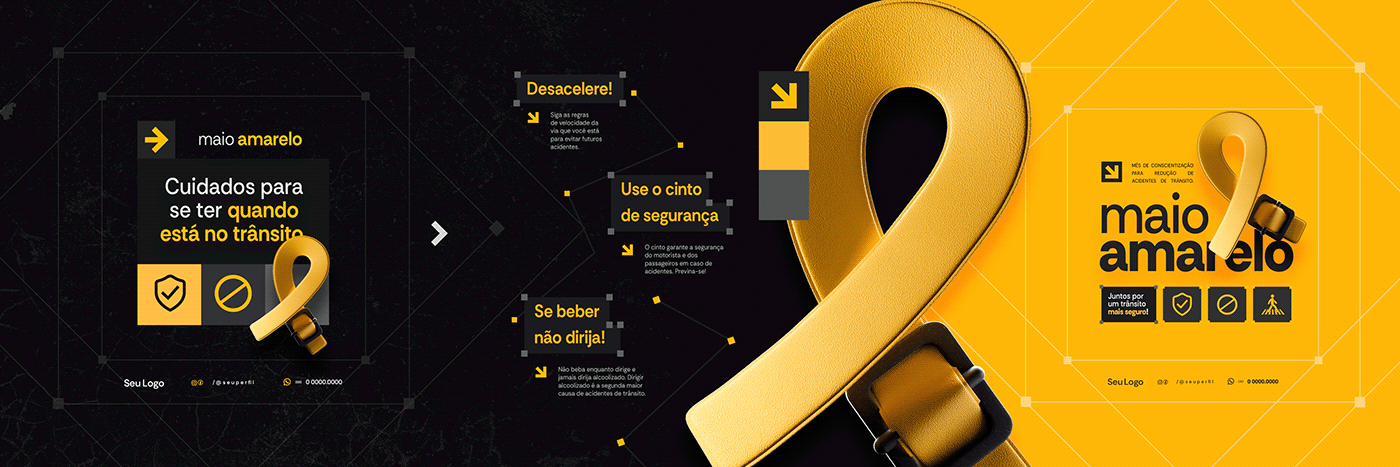social media kv key visual campaign banner campanha post Advertising  maio amarelo Trânsito