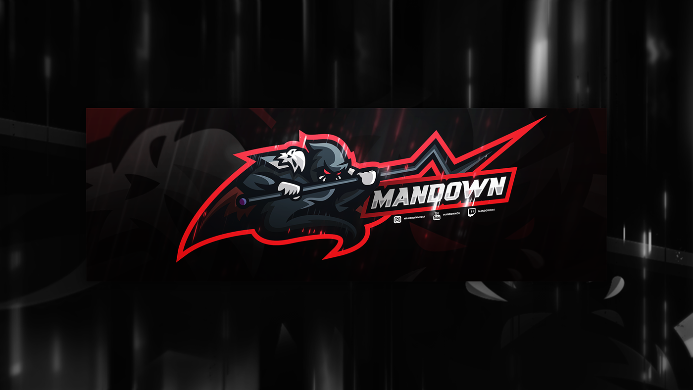 ManDownGG branding  Mascot logo abstract social media Stream Graphics stream package Black and Whtie red