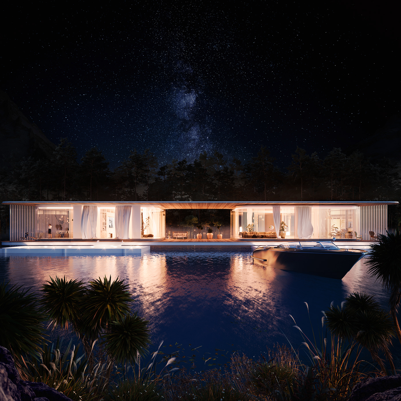 Render corona Villa Private house lake luxury architecture design newzealand