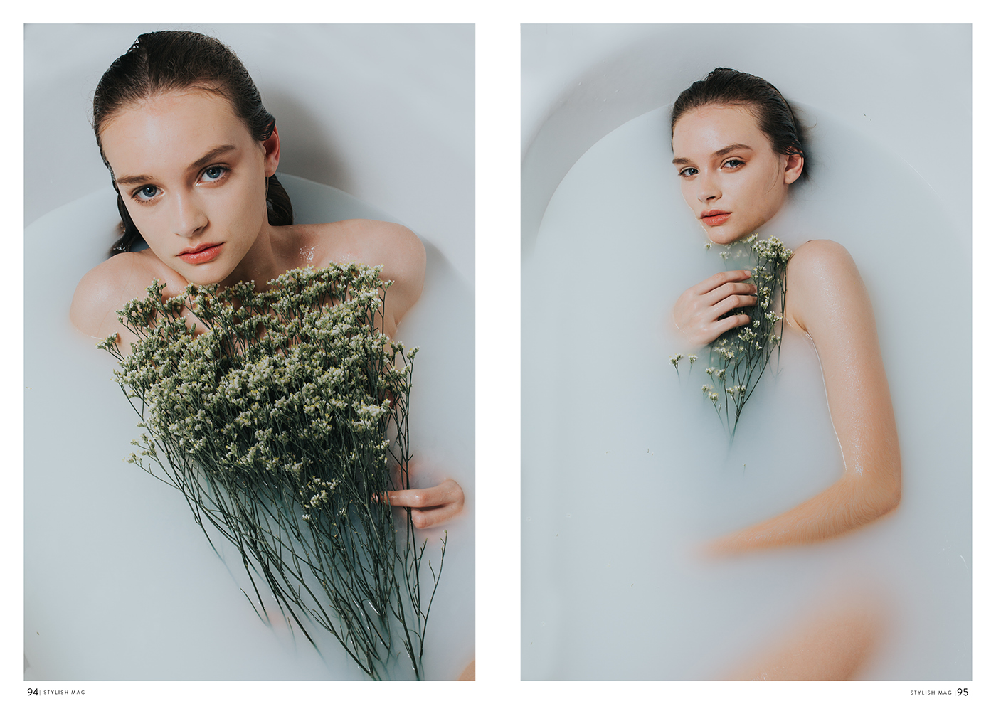 editorial magazine MAKE UP ARTIST Flowers water sexy model Beautiful