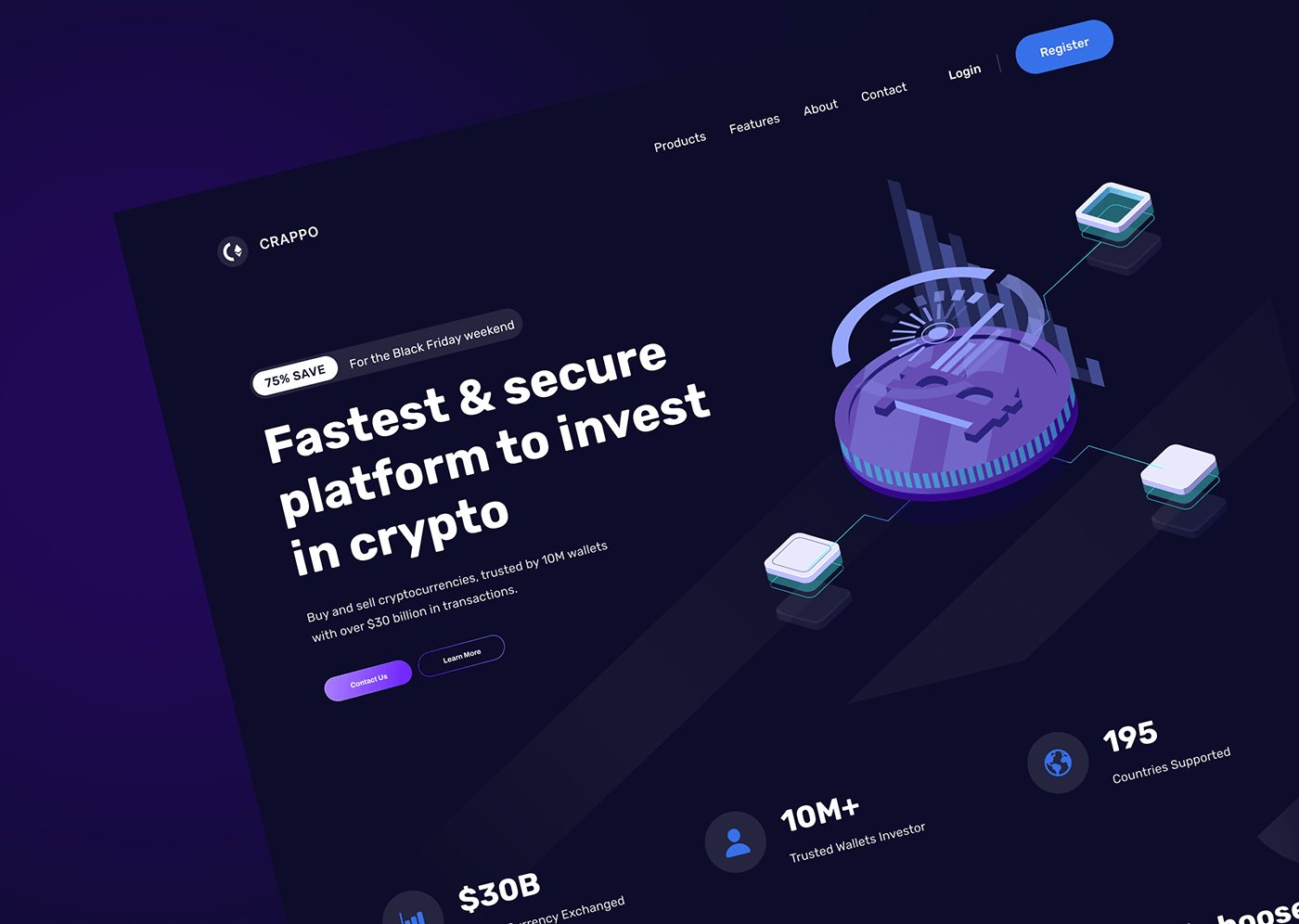 cryptocurrency crypto landing page website development blockchain front end design crypto exchange Hacking website nft landing page web3 landing page