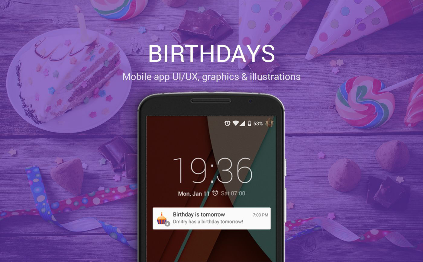 material design birthdays notes calendar reminder flat design flat illustrations android colorful