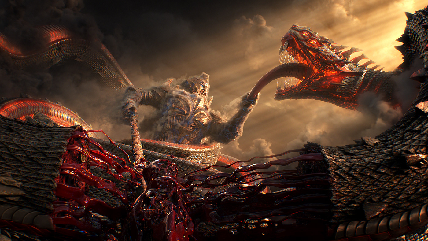 3D CGI cinema 4d gods Octane Render snake storytelling   viking Character design  universe