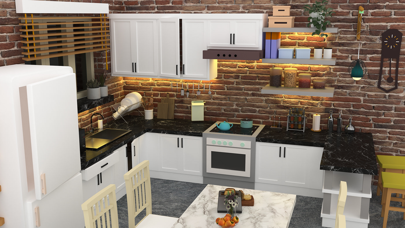 3D 3ds max vray kitchen