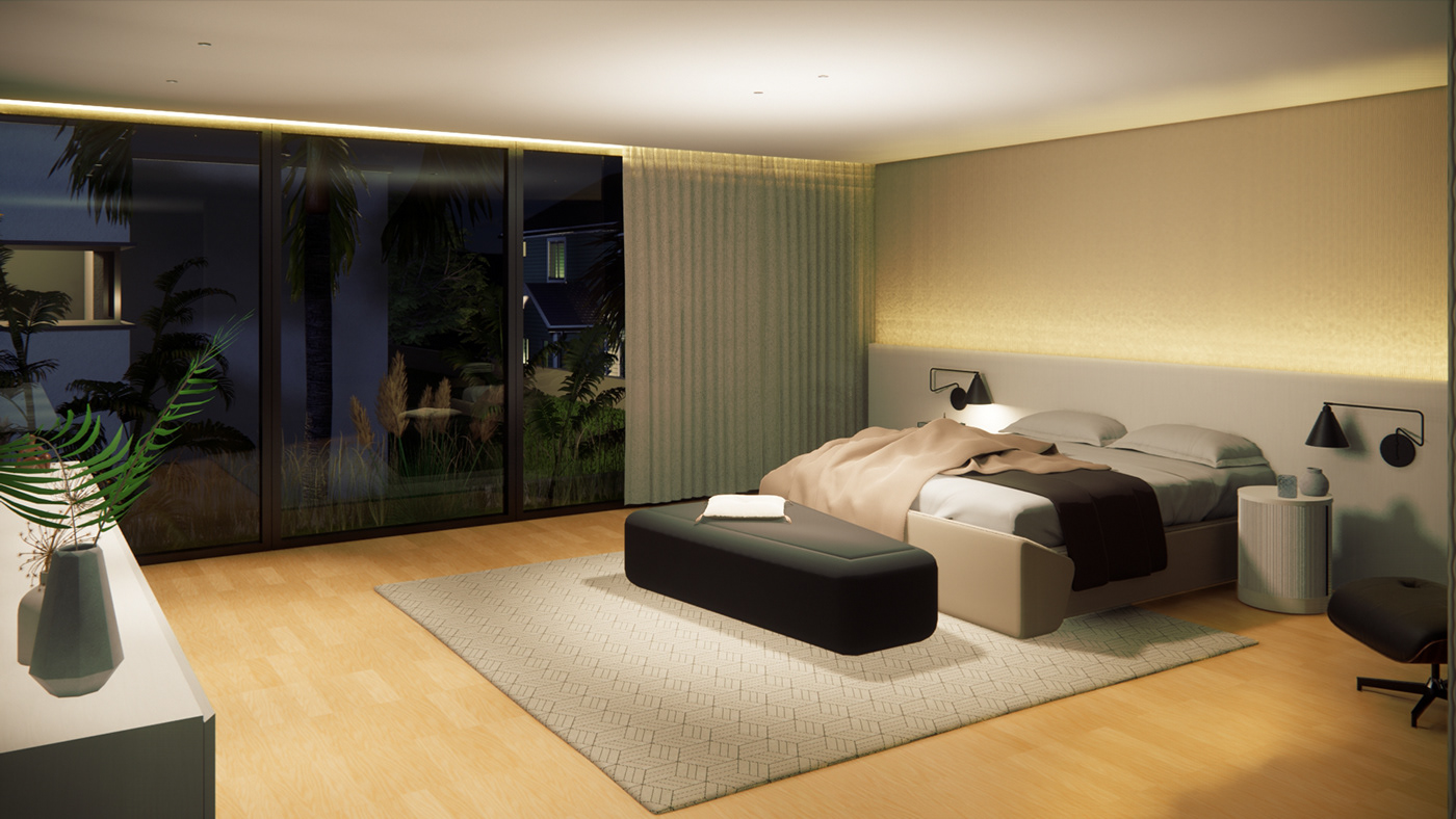3D architecture interior design  Japandi master bedroom Minimalism Render