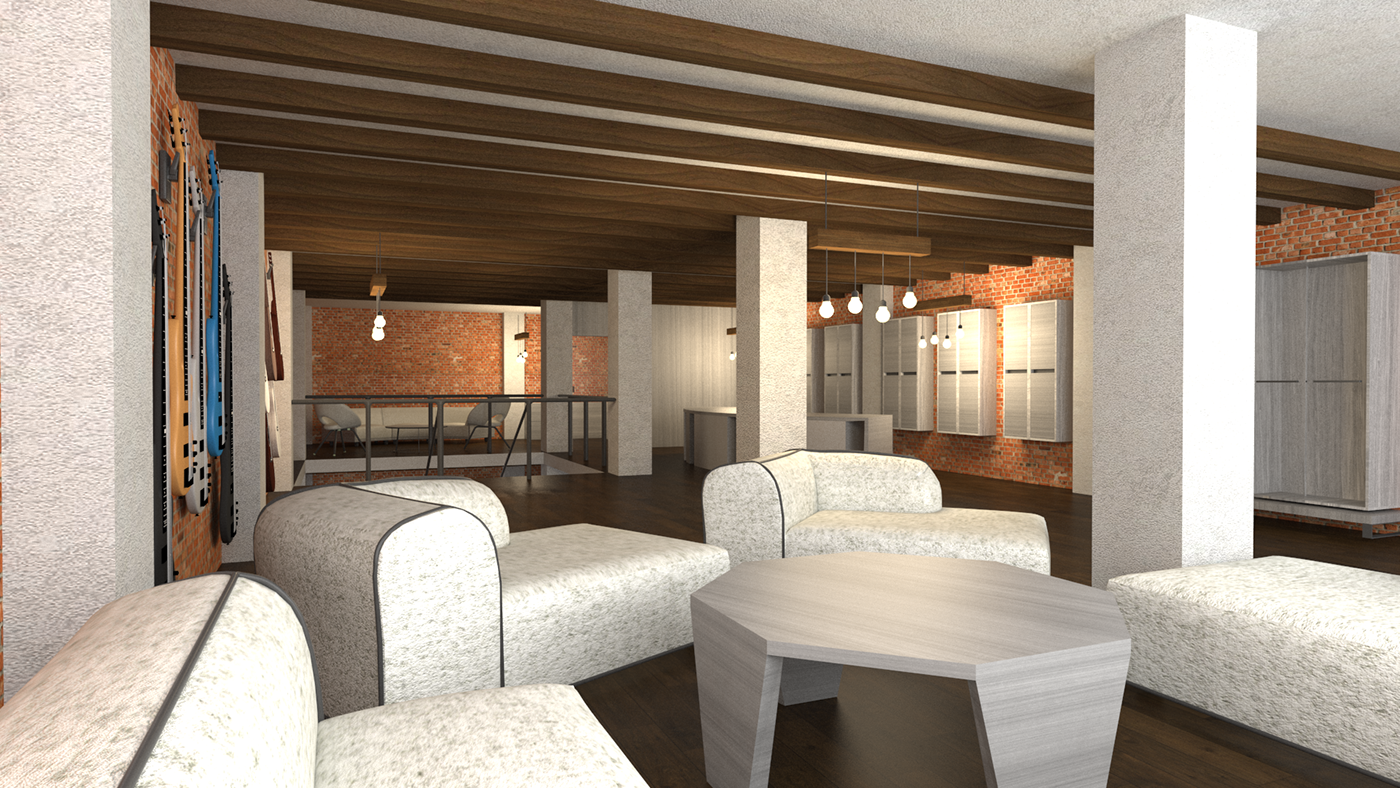 Interior architecture Guitar Shop 3D 3D Visualization 3ds max vray