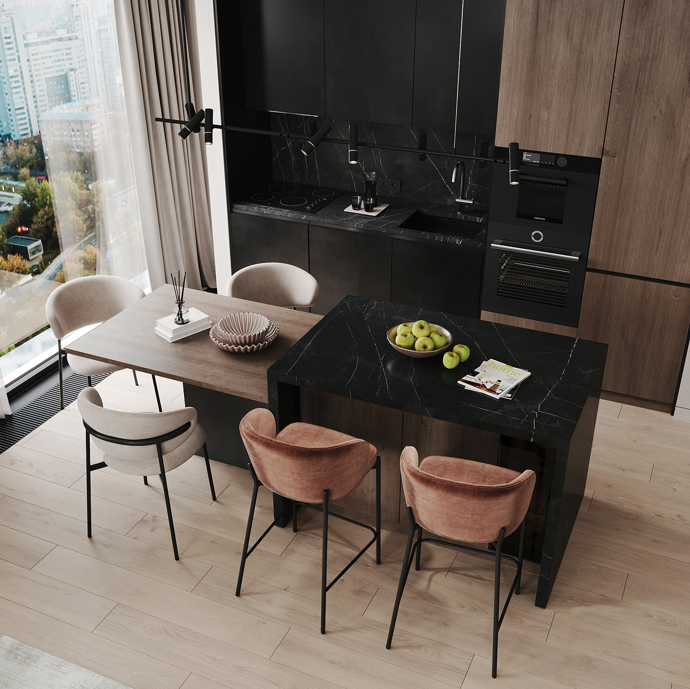 livingroom livingroominterior kitchens interior design  modern visualization night city kitchendesign livingroomdesign