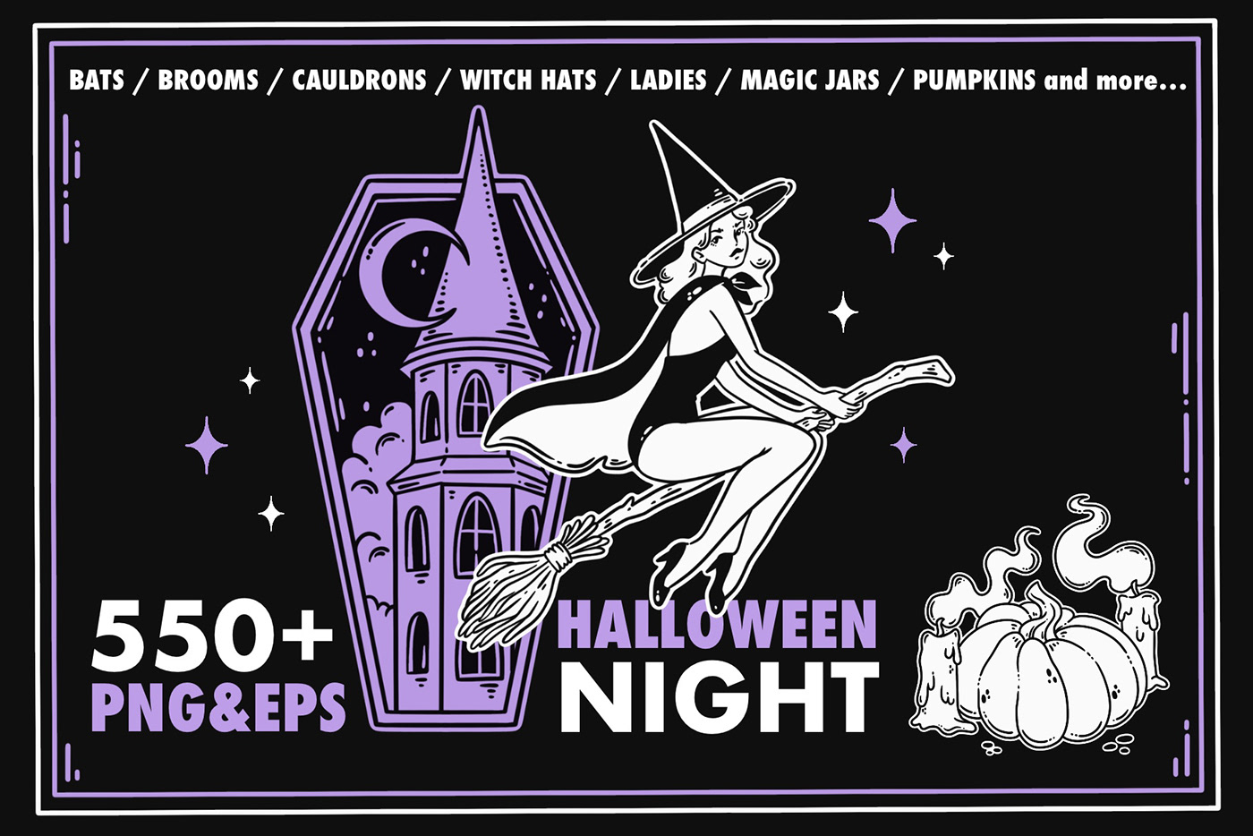clipart creative market Halloween Halloween Design Halloween party ILLUSTRATION  line lineart Scary spooky