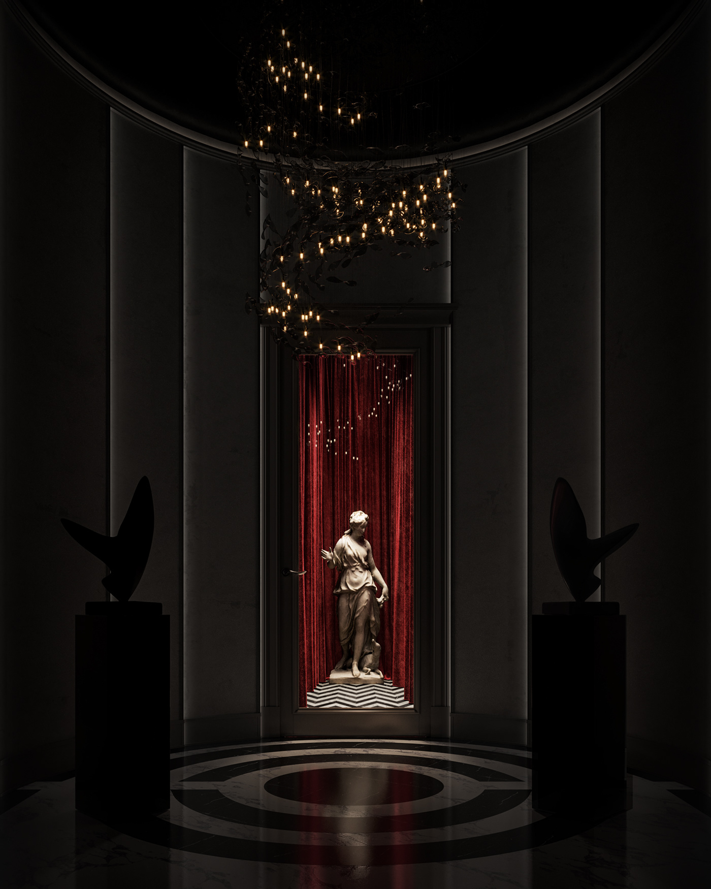 3d modeling archviz black and white CGI David Lynch interior design  tv series twin peaks visualization cinematography