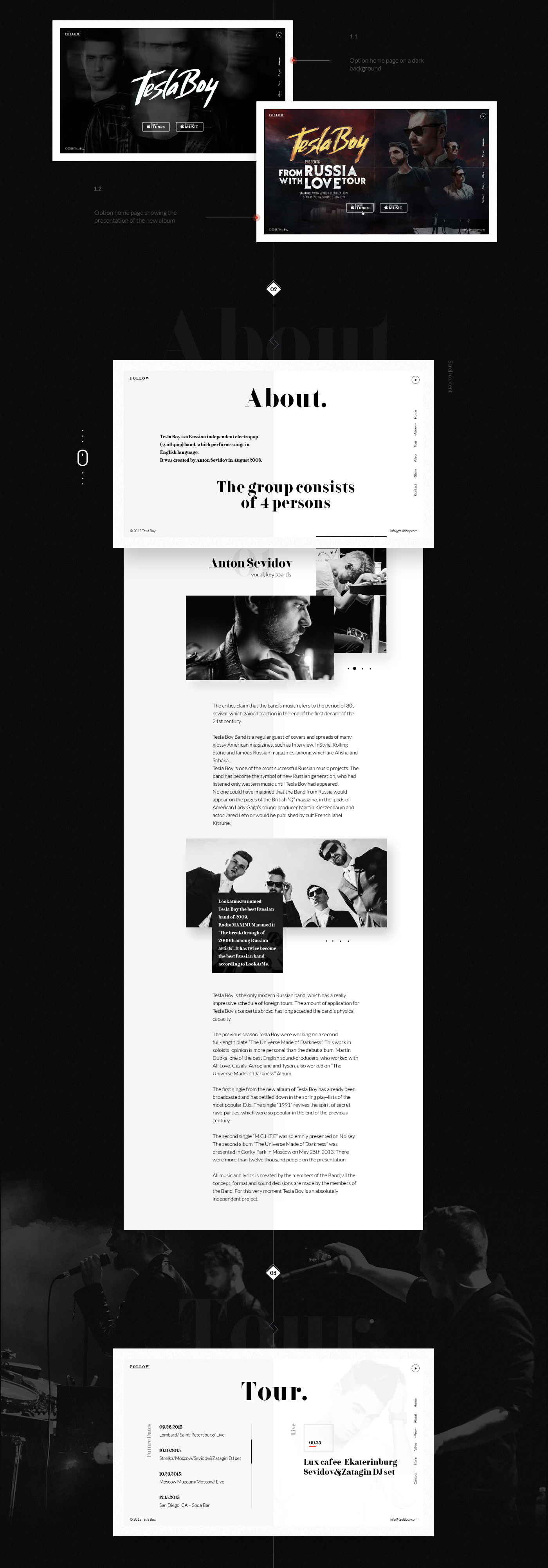 UI ux Webdesign Website music group Web musicsite design concept site  teslaboy black black site black color tesla boy
