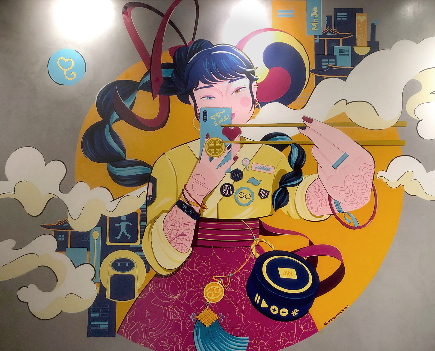 artwork Drawing  korean fashion style Mural mural art painting   vector art wall art kpop kpop art