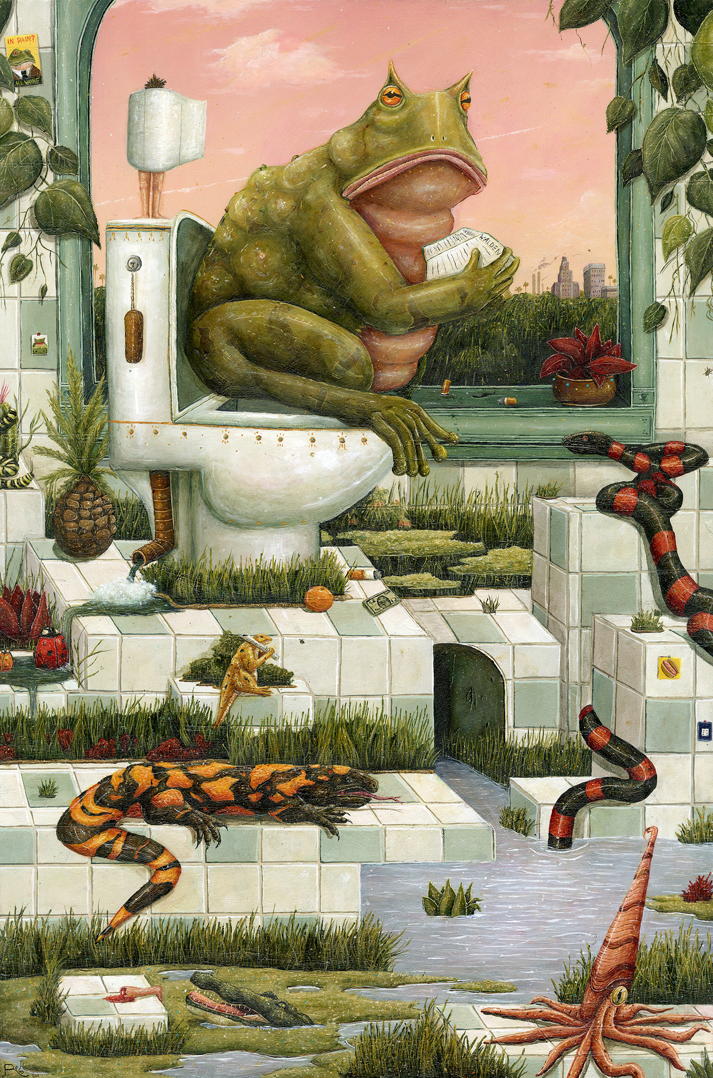art surrealism painting   Drawing  animals frog acrylic popsurrealism bathroom