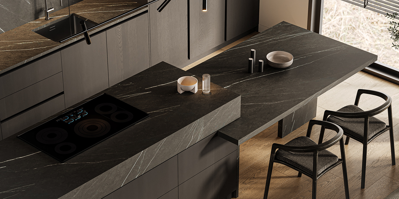 3ds max architecture black corona interior design  kitchen living room modern Render visualization