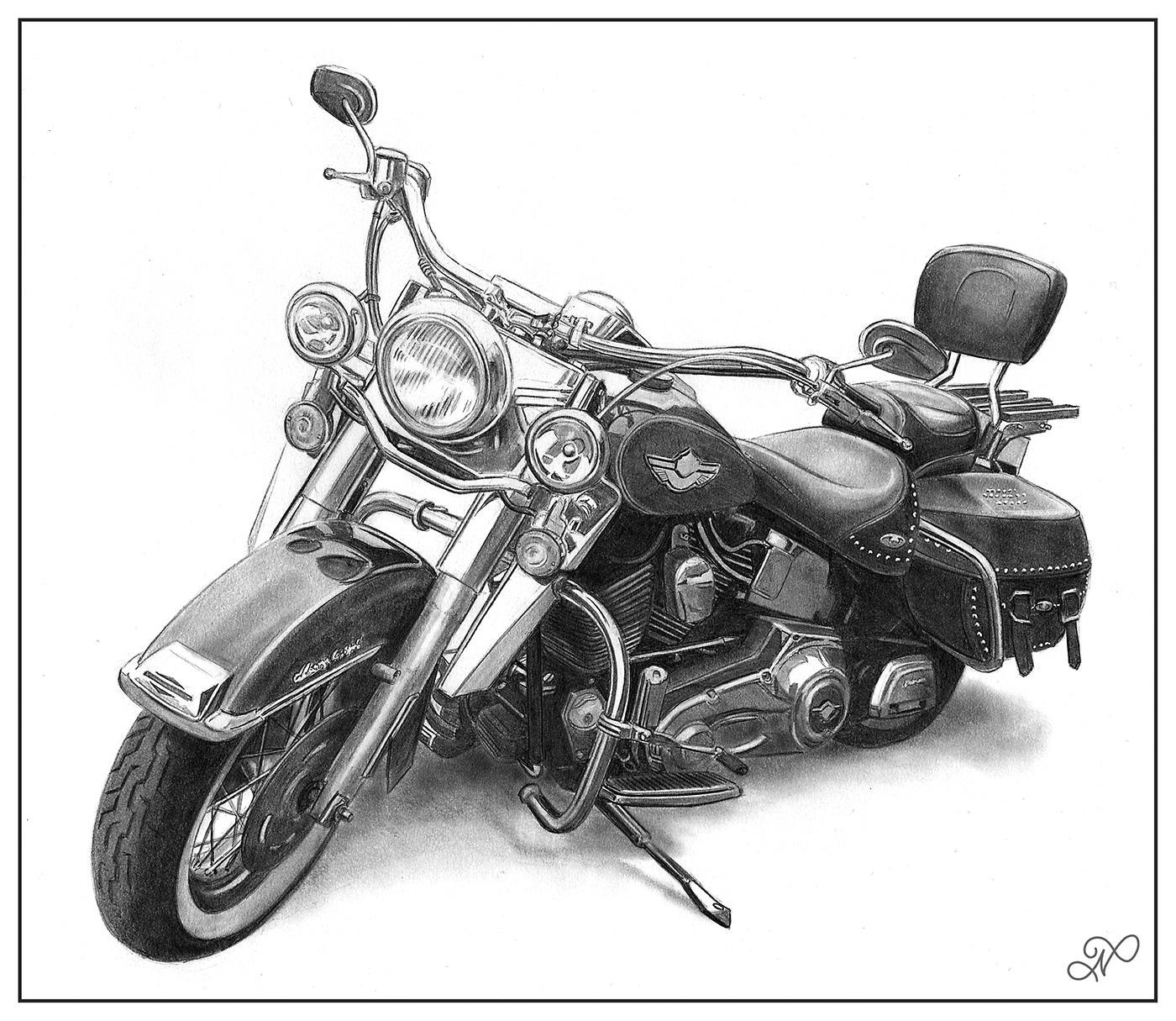 motorbike,Harley Davidson,Drawing,Illustration,Graphite,Pencil.