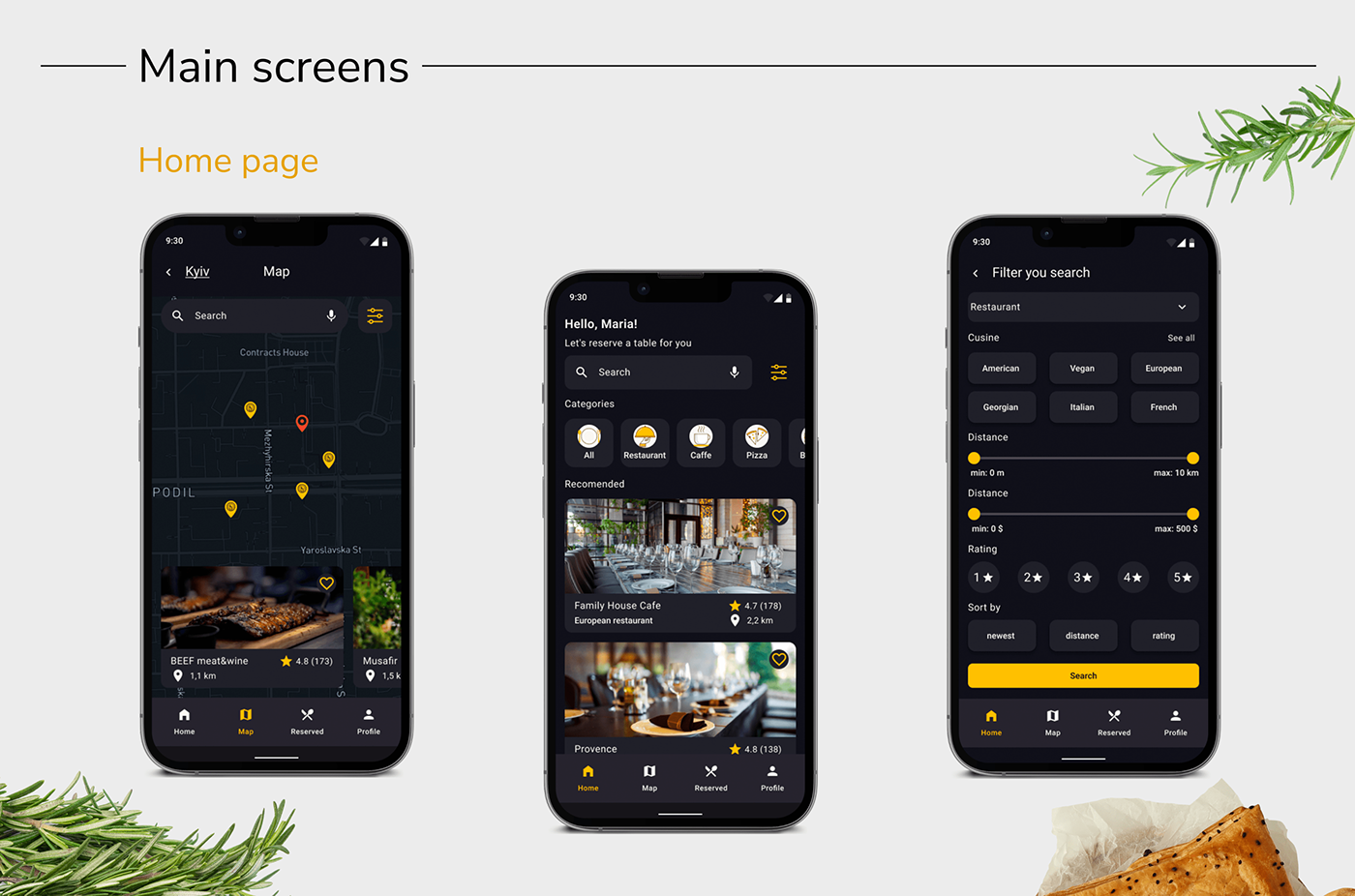 app app design Booking Food  mobail app reservation restaurant table UI/UX