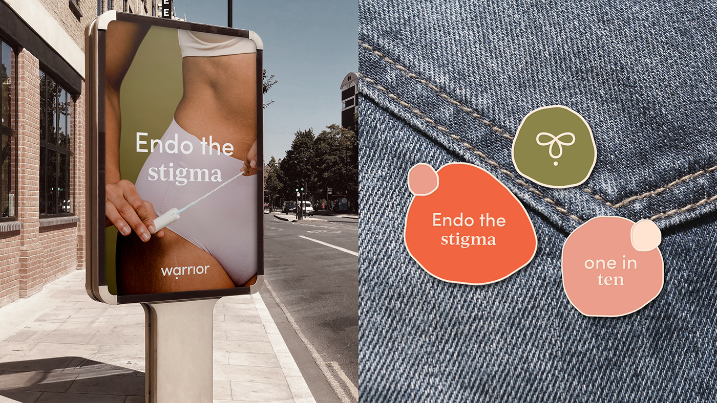 Poster design and enamel pin design for Warrior branding to raise Endometriosis awareness