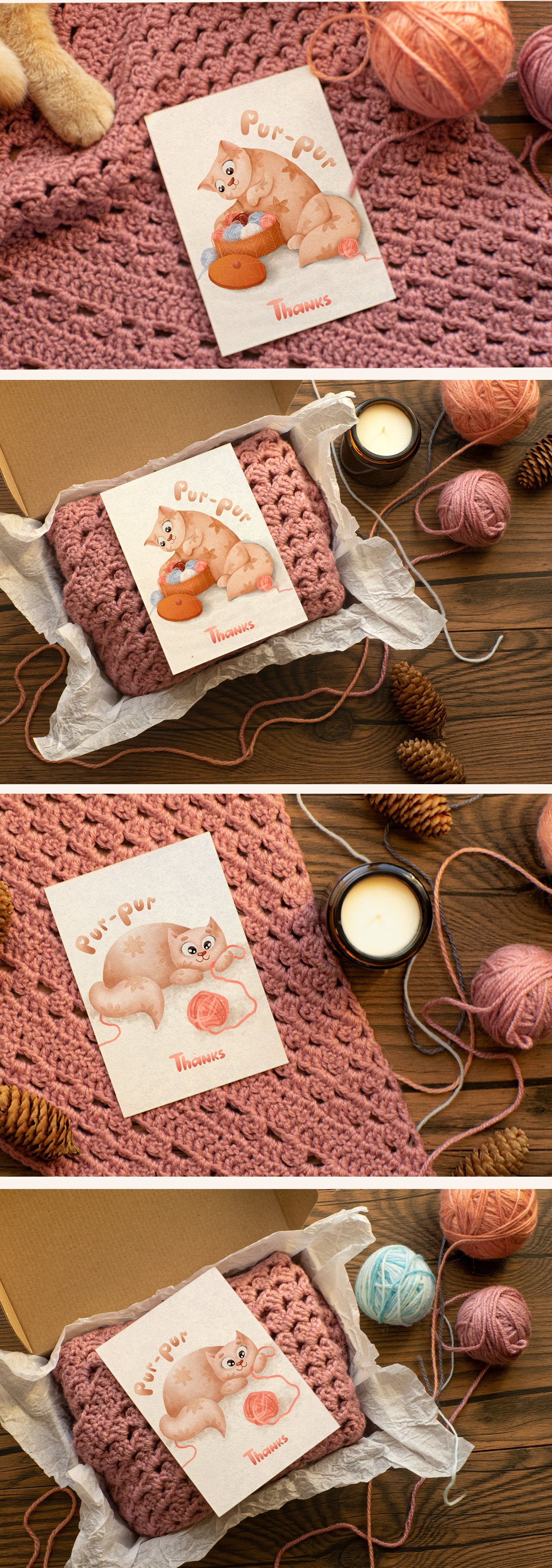 card card design Cat Character cute gift card knit knitting Packaging product design 