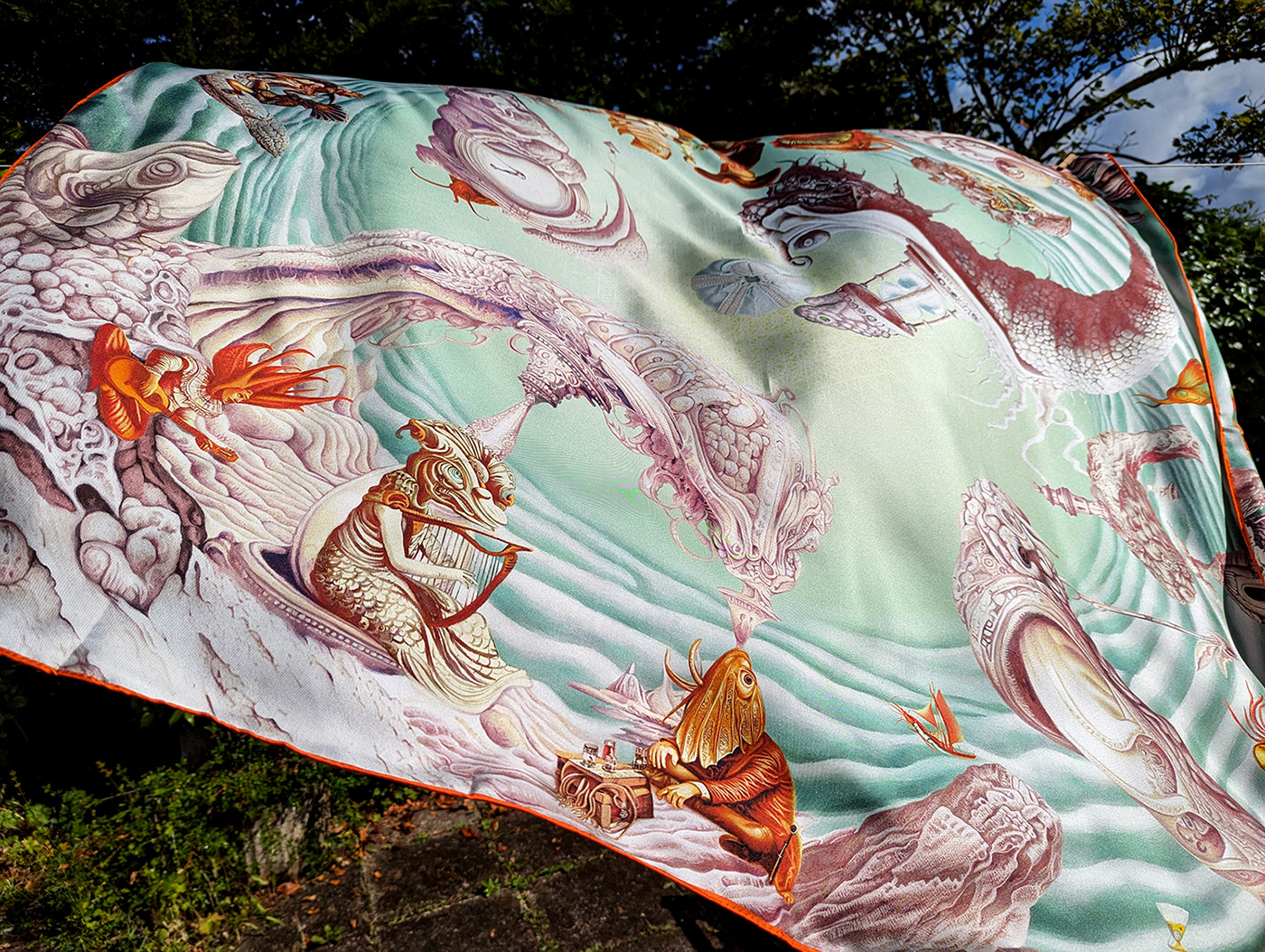 Island pirates surreal fantasy artwork Digital Art  SILK silkscarf nakol big square scarf