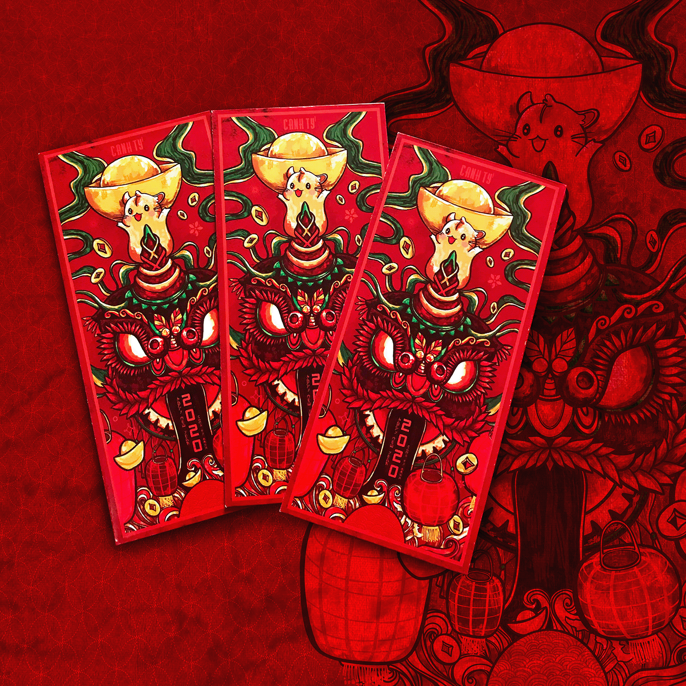 lucky money tet Lunar New Year chinese new year rat ILLUSTRATION  Red Envelope 2020 new year Tet Holiday graphic design 