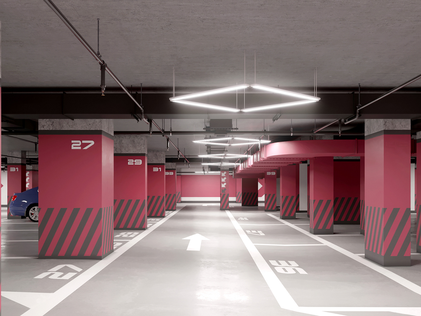 underground parking rendering 3d modeling visualization