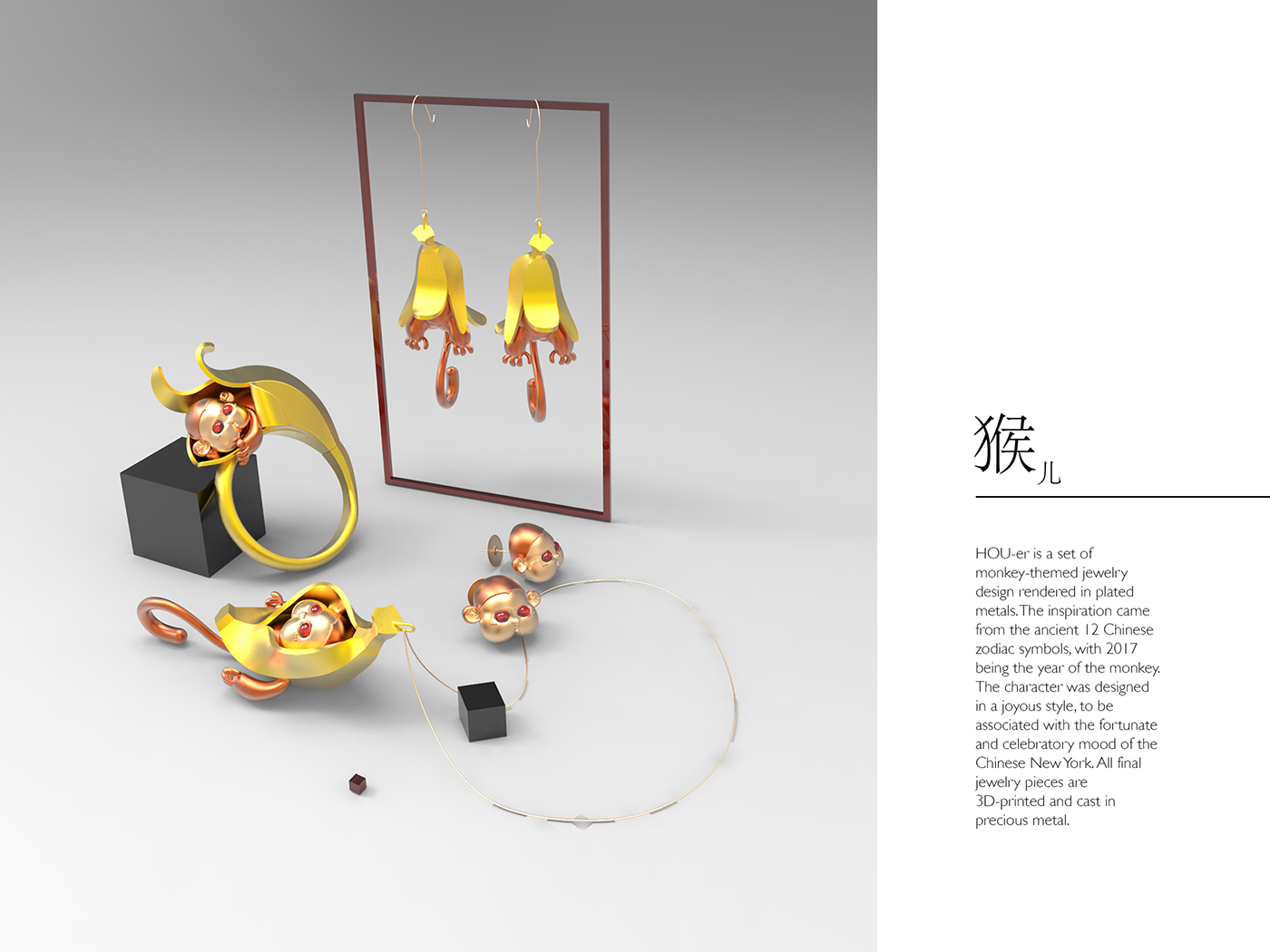 monkey Character jewelry 3d print cad risd zodiac cartoon