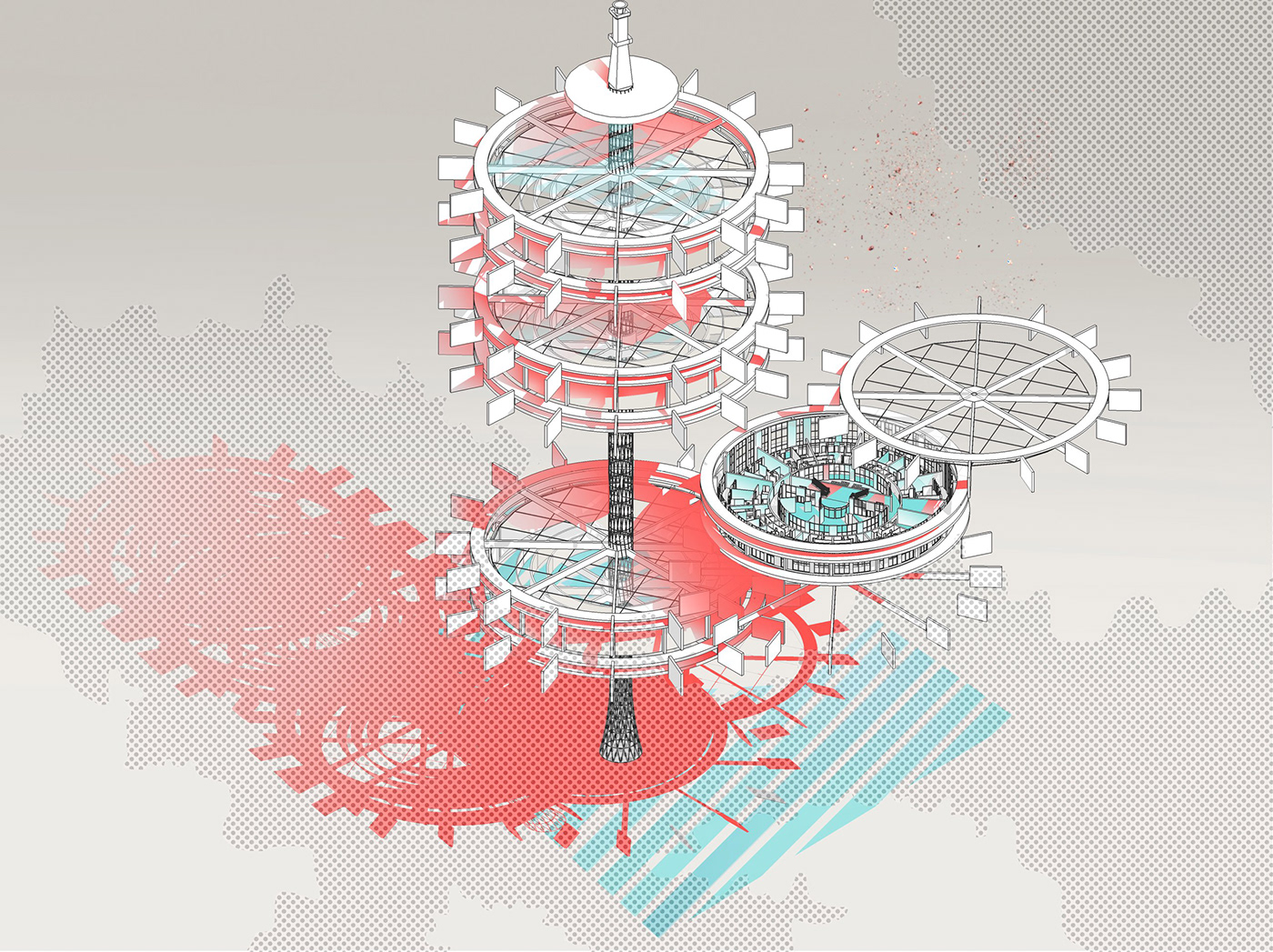 japan spinning wheel graphic design  diverse architecture