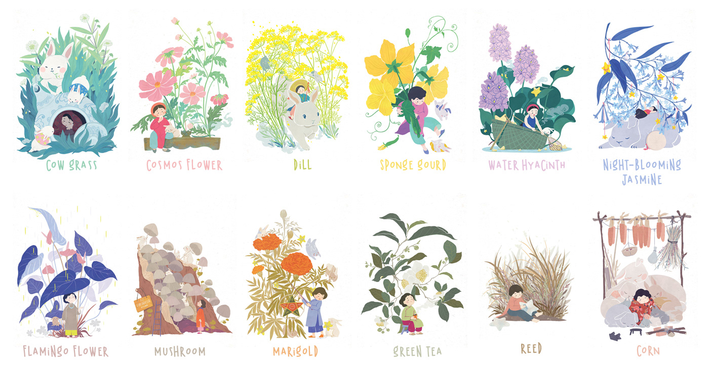 autumn children illustration garden ILLUSTRATION  rabbit spring summer winter