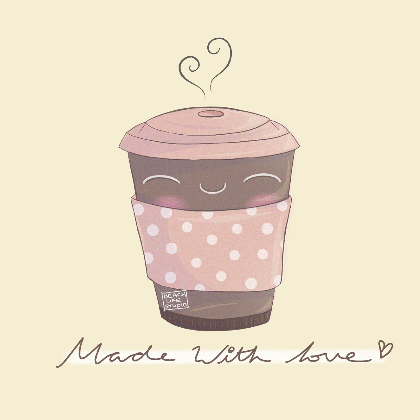 Coffee happy Made With Love coffee cup cute characters childrens illustration characters