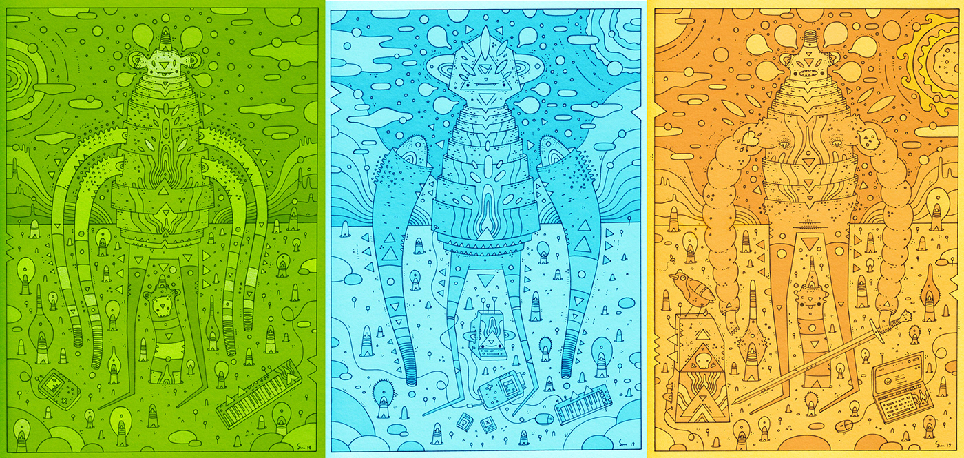 Scifi aliens cosmicnuggets Character design  color fine art lowbrow ILLUSTRATION  alien planets Space 