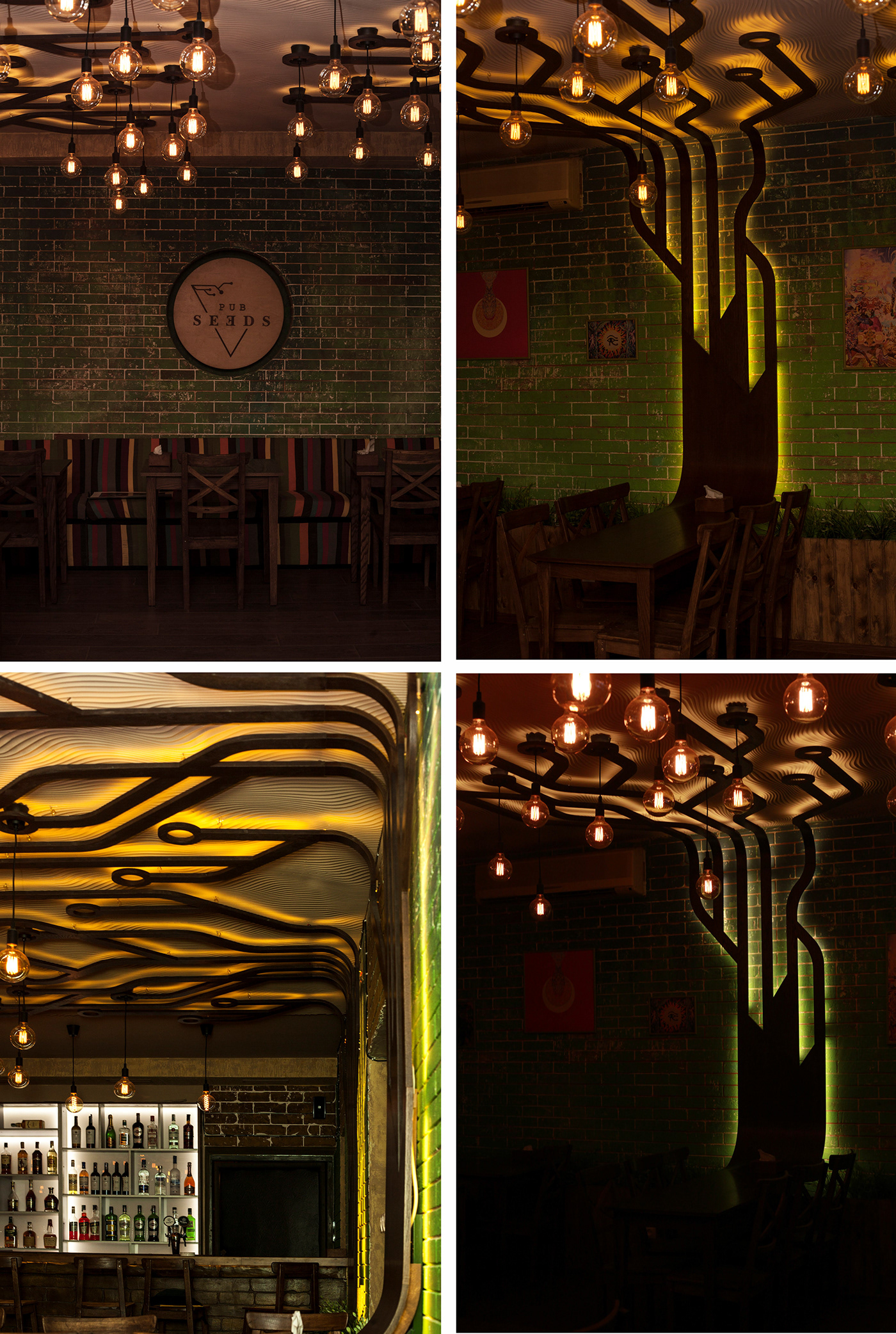 pub Interior architecture LOFT irish bricks logo seeds bar restaurant